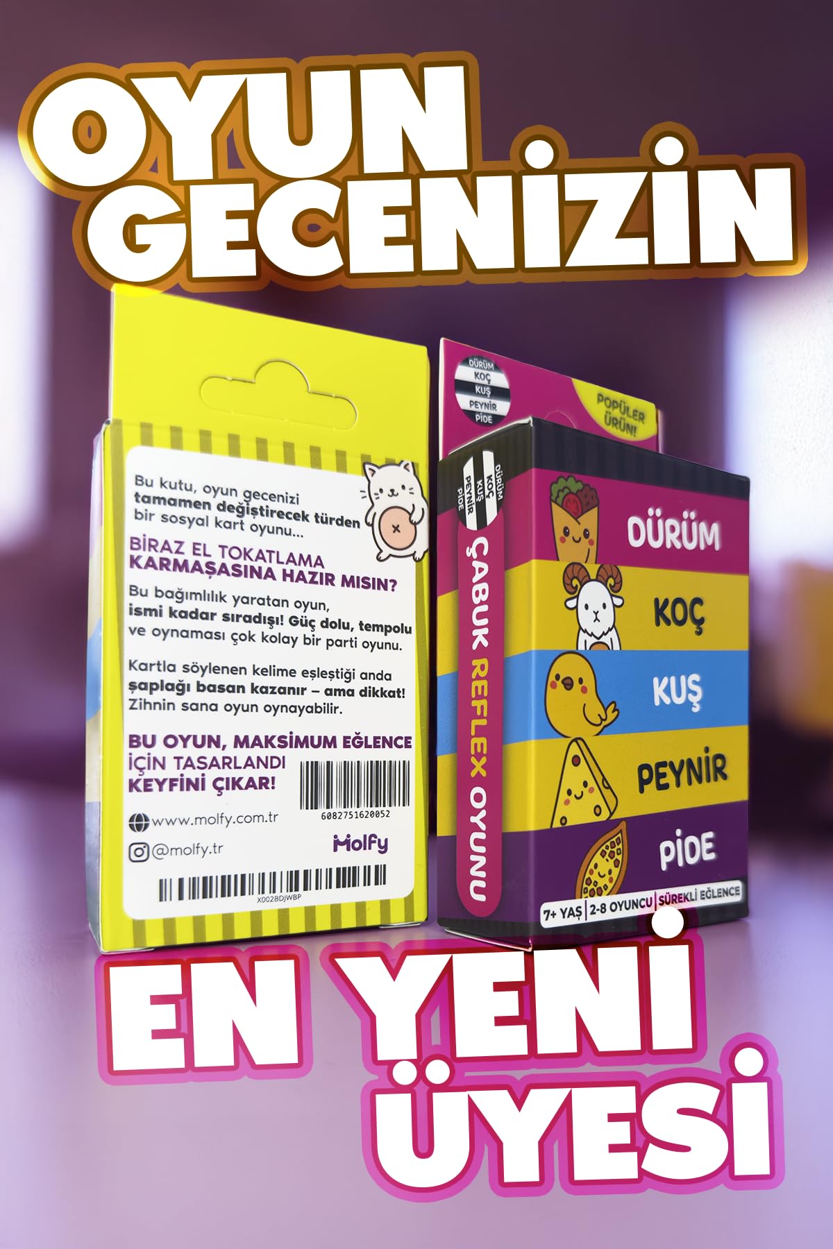 Molfy Çabuk Reflex Kutu Oyunu Dürüm Koç Kuş Peynir Pide Kart Oyunu Oyun Parti Eğlence Aile Arkadaş Oyunu