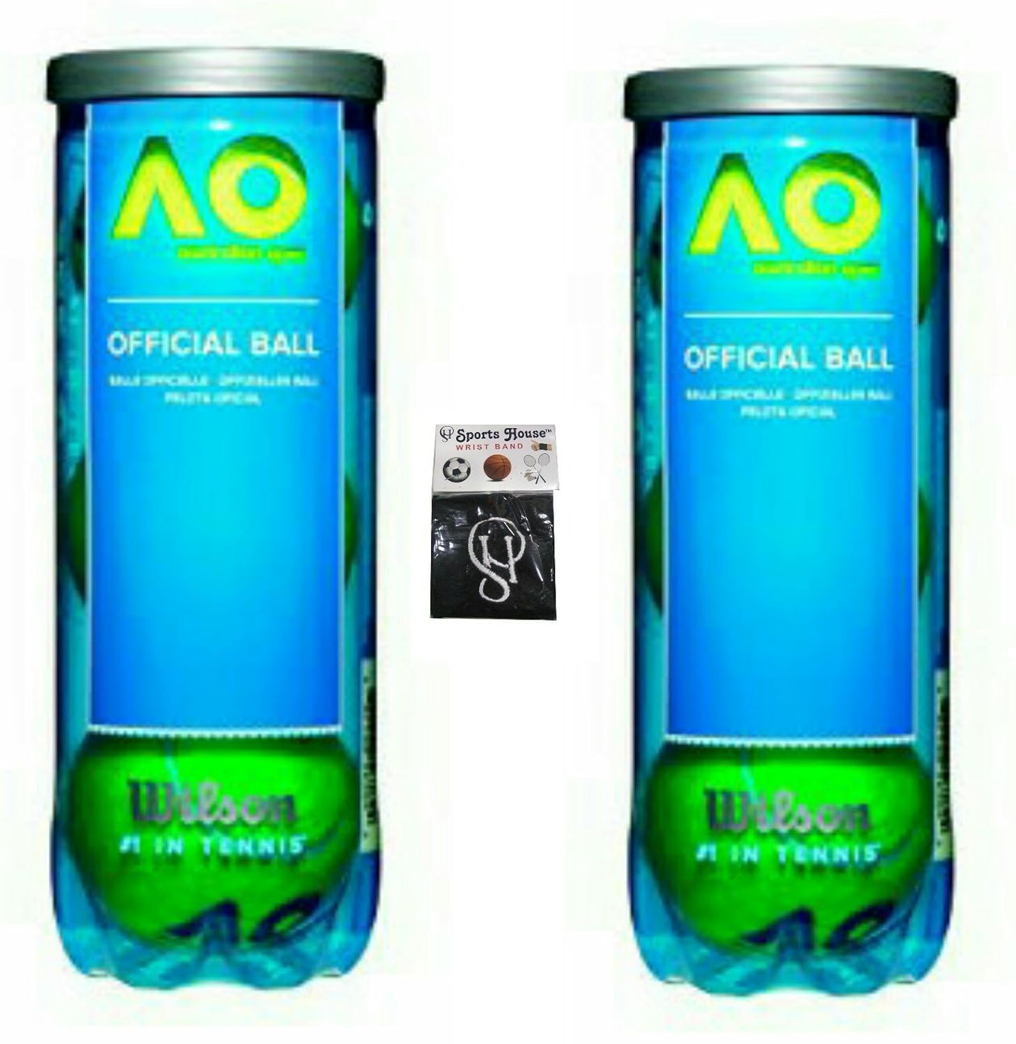 Buy Wilson Australian Open Tennis Ball (Pack of 6) with SportsHouse Cotton Wristband Online at