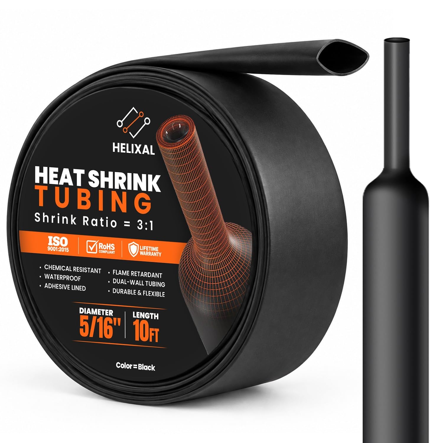 5/16" 8mm HELIXAL 3:1Heat Shrink Tubing Adhesive Dual Wall 10ft Roll