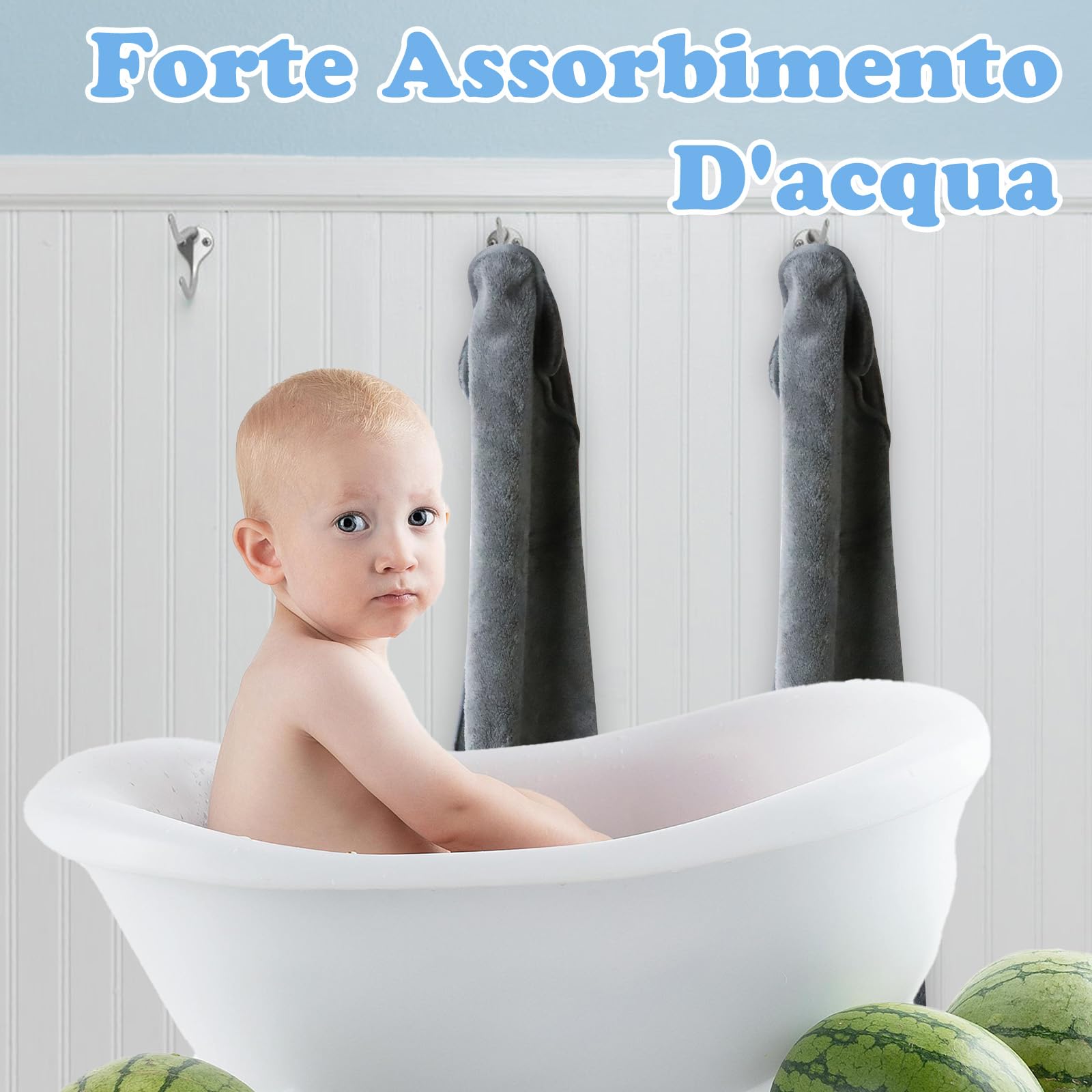 Accappatoio Neonato Elefante Grigio 0-3 Mesi + Borsa per Bucato, Asciugamano con Cappuccio Neonato Antistatico Asciugamano Neonato Bagnetto Morbido e Super Assorbente