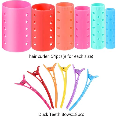 Miniatura 4 de Blulu Juego de 72 rodillos magnéticos multicolor con 54 rodillos para el pelo, 18 lazos de dientes de pato y pinzas para el cabello, herramientas