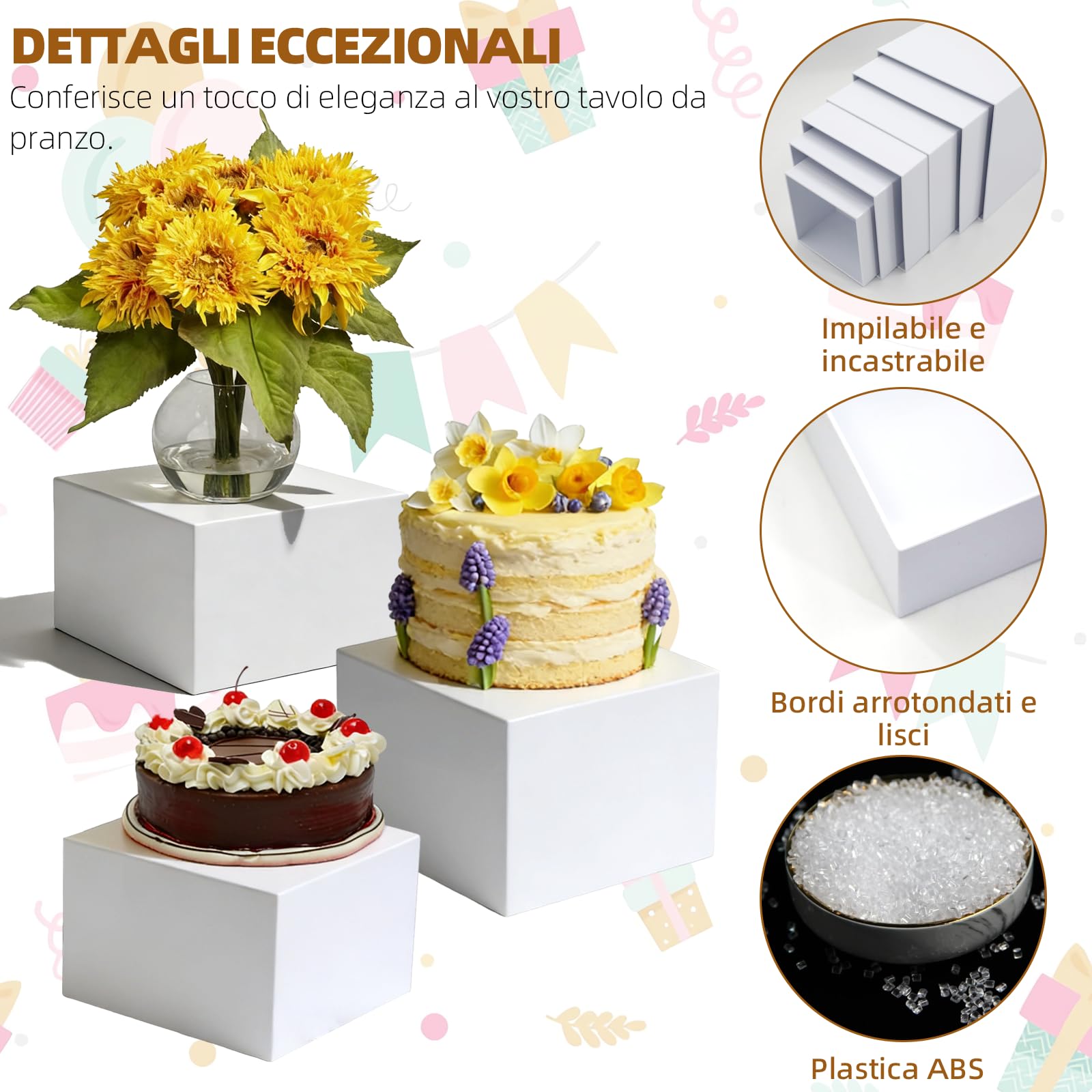 Supporto per torta a forma di cubo, in acrilico con fondo cavo, supporto per buffet a più piani, ideale per matrimoni, compleanni, decorazioni per feste e presentazioni cupcake (confezione da 6