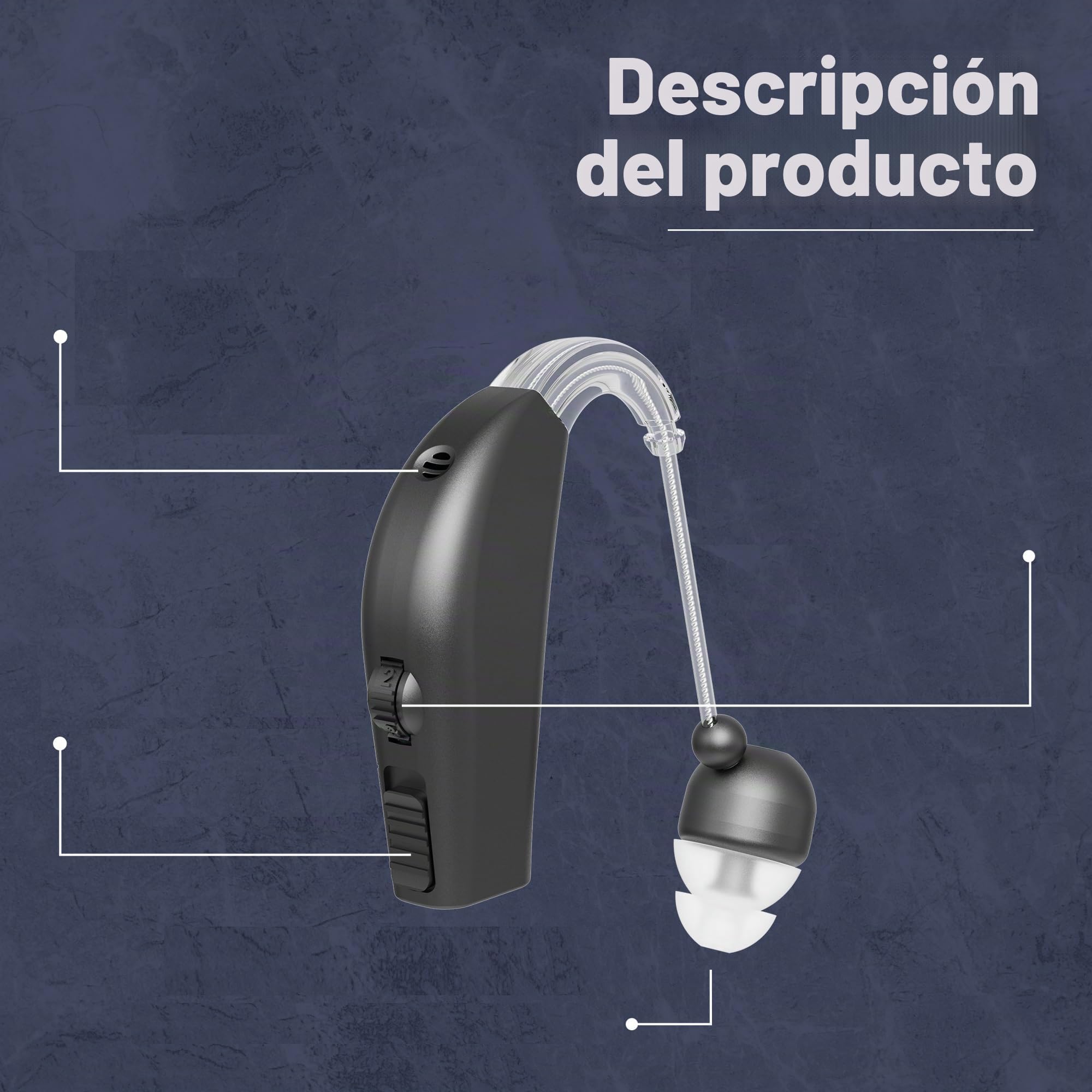 Dispositivo de sonido personal, batería recargable para todo el día, ligero, detrás de la oreja, dispositivo de voz con sonido BTE, negro