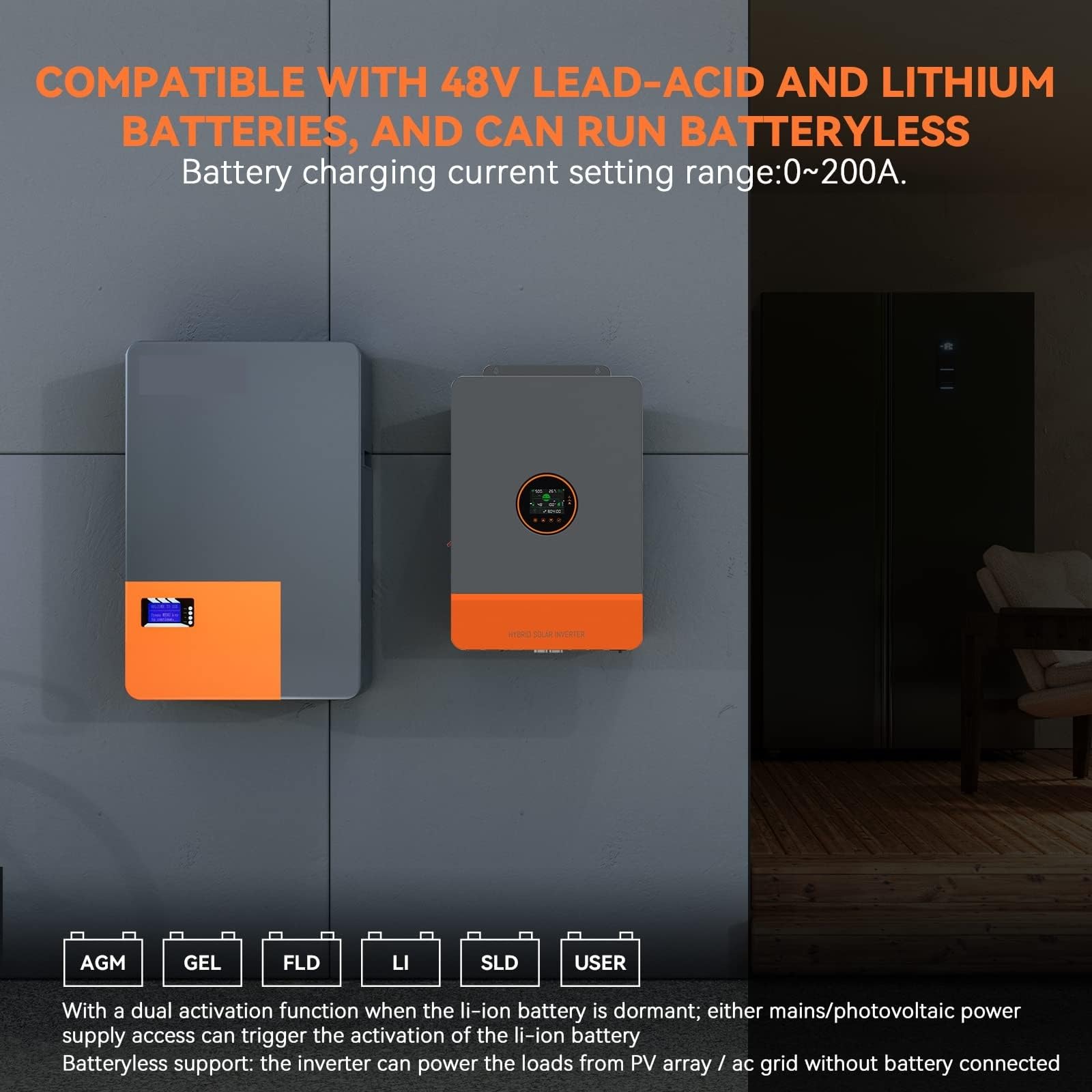 Split Phase Hybrid Solar Inverter 10KW 120V 240V MPPT 200A Caricatore Doppio Incorporato Convertitore CA 48V For Camion Camper Domestico Stabile Affidabile Applicazione Completa