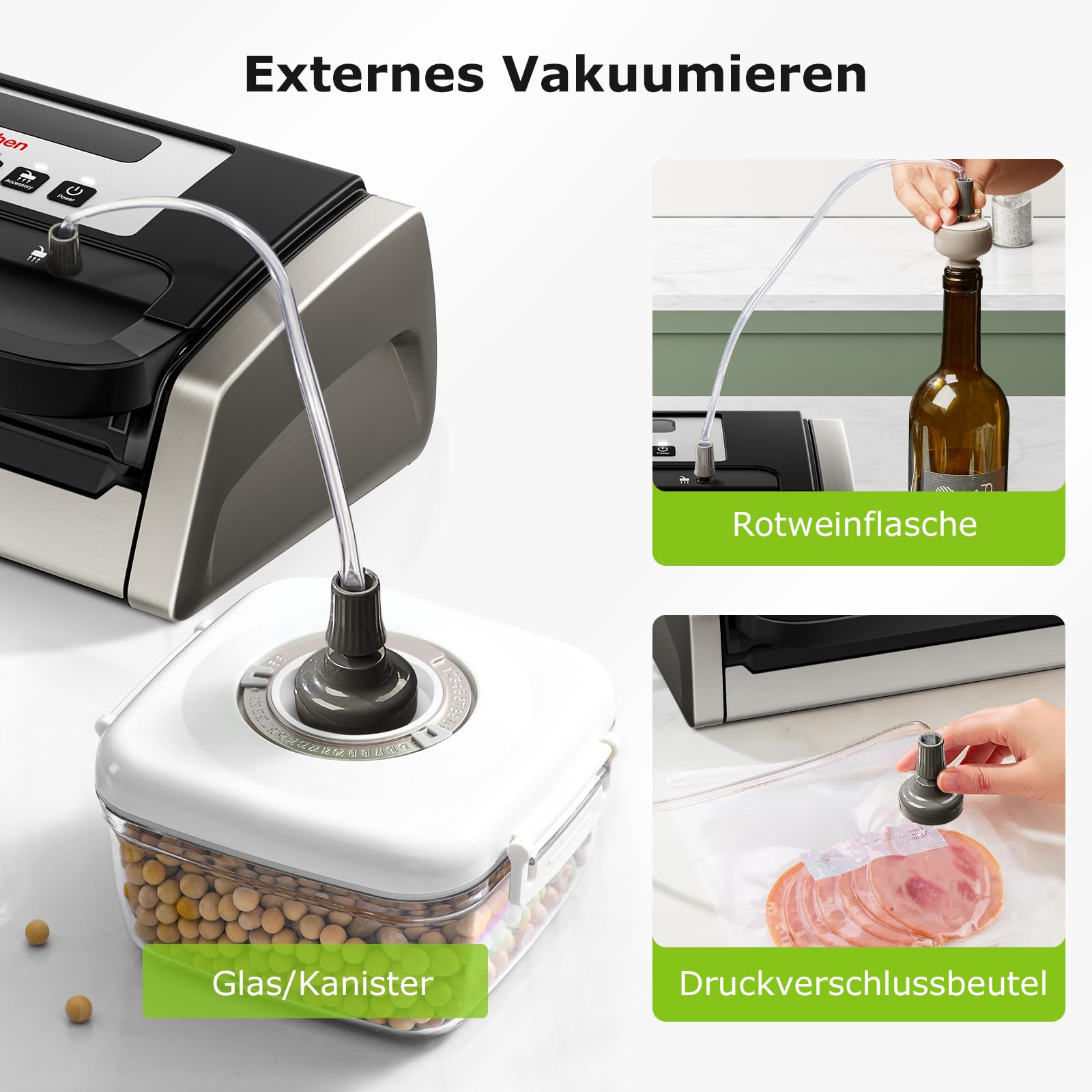 Bonsenkitchen Vakuumiergerät 15L/Min Hochleistung Testsieger Sehr Gut Design mit Griffverriegelung und Integrierter Schneider Schwarz