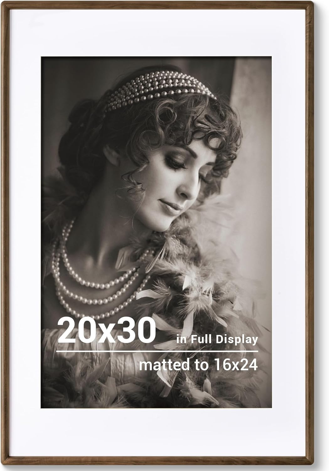 20x30 Poster Frame - Solid Walnut Wood Picture Frames with HD Tempered Glass, Handcrafted Rounded Corner 20 x 30 Wooden Frame Matted to 16x24 Photos, Horizontal or Vertical Wall Display, 1 Pack