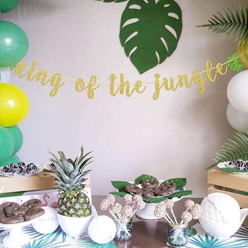 Miniatura 5 de Banner con purpurina con el rey de la selva, cartel de baby shower, decoración de primer cumpleaños, decoración temática de safari de selva para