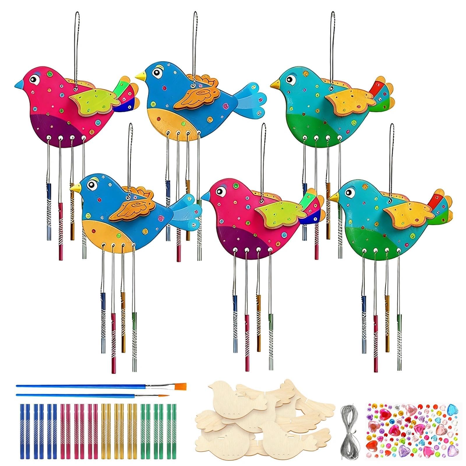 6 Pack Bird Wind Chime Crafts, Wind Chimes for Garden