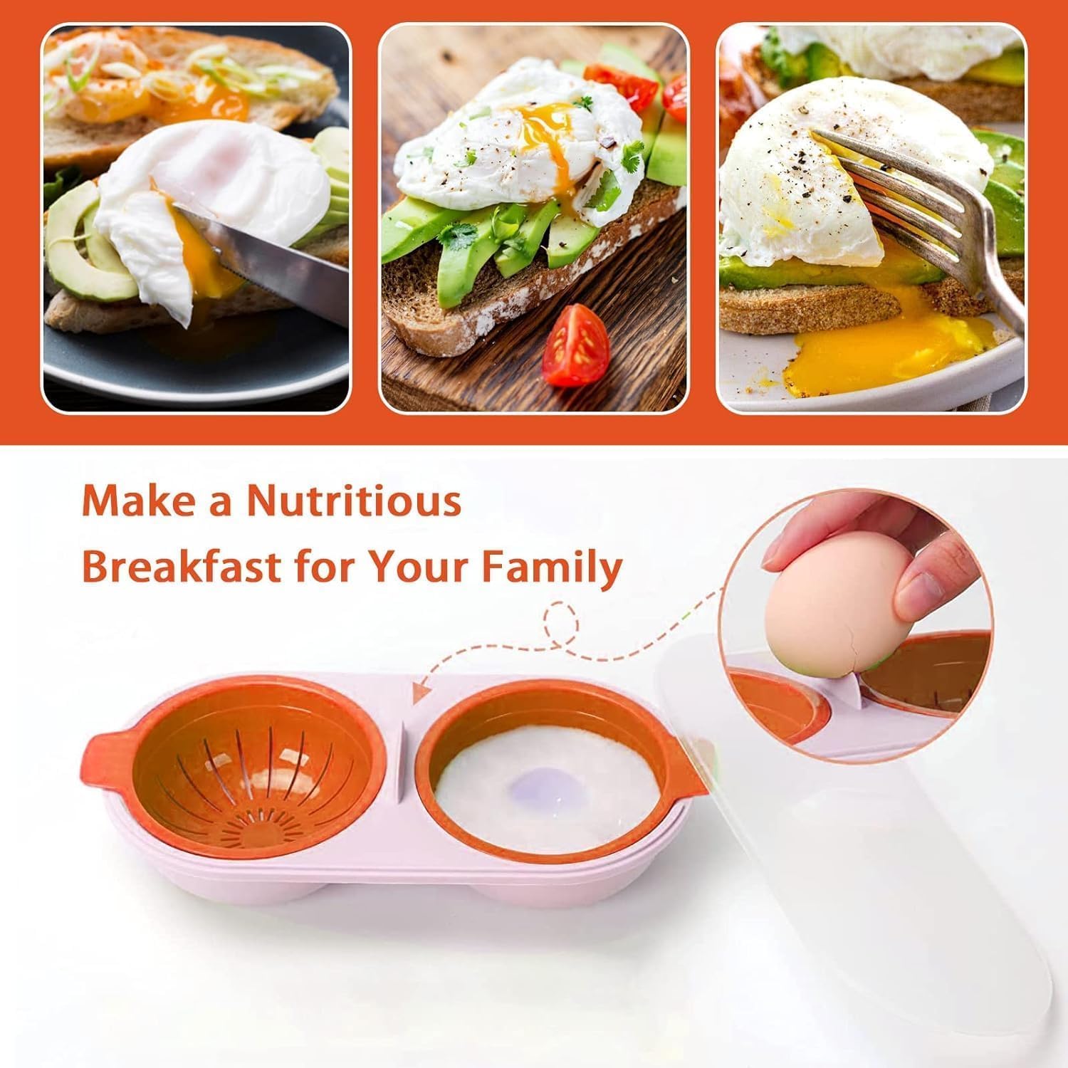 MURTISIDDH Microwave Compatible Egg Poacher, Non-Stick Double Cup Egg Boiler with Built-In Draining System, Effortless and Fast Cooking for Perfect Poached Eggs 1