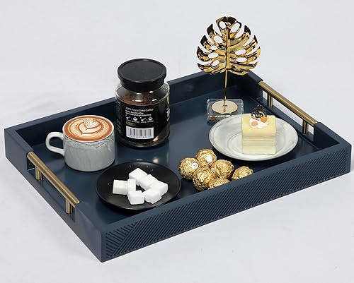 Miniatura 7 de Bandeja para servir con asas de metal pulido, bandeja rectangular de 16.5 x 12 pulgadas, bandeja decorativa moderna, bandeja otomana grande,