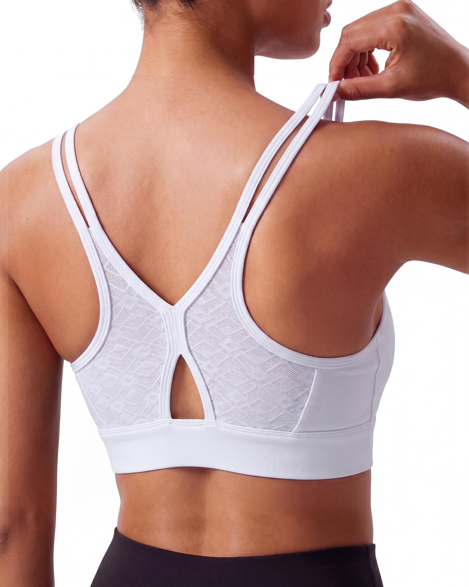 Yvette Soutien-gorge de yoga léger Cloud Series Soutien-gorge de sport pour femme à faible impact spaghetti bretelles fines en maille épissure