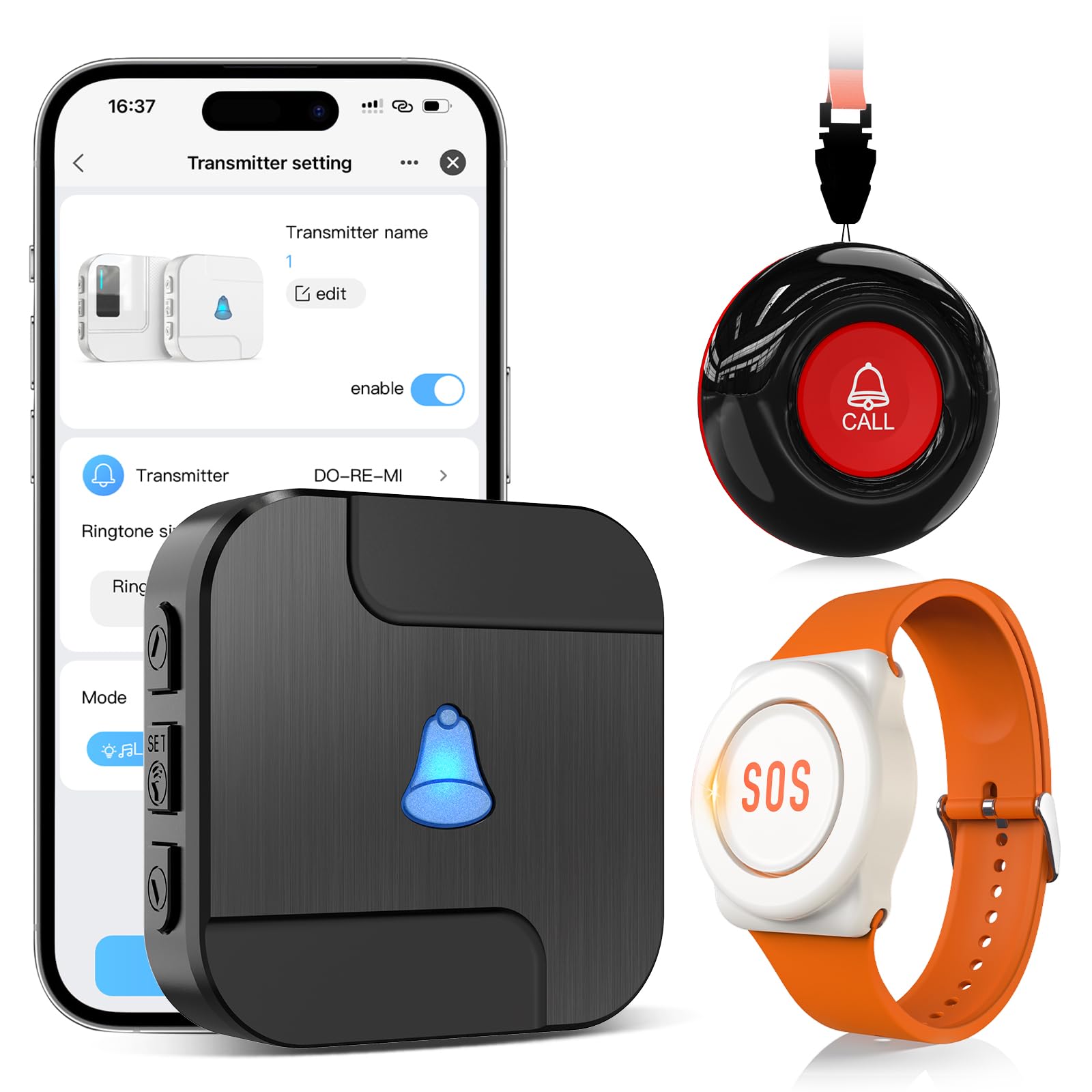 CallToU WiFi Tuya Smart Botón de emergencia para personas mayores, pulsera de emergencia portátil, botón de emergencia para personas mayores, llamada de emergencia con 1 botón de emergencia, 1 pulsera