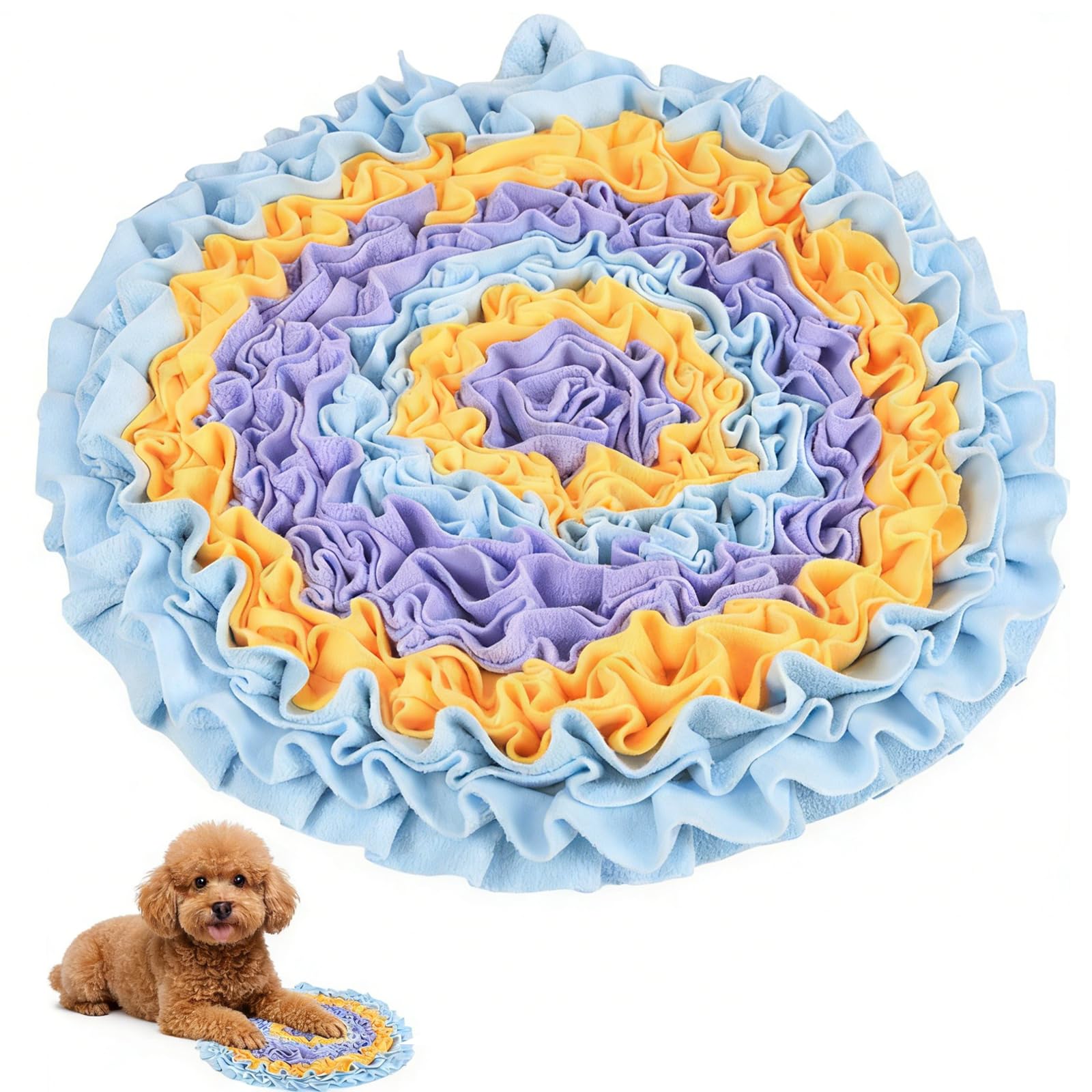 Snuffle Mat for Dogs, Snuffle Mat for Puppies, Interactive Feeding Activity, Slow Eating Solution, 35 cm Round Blue Design