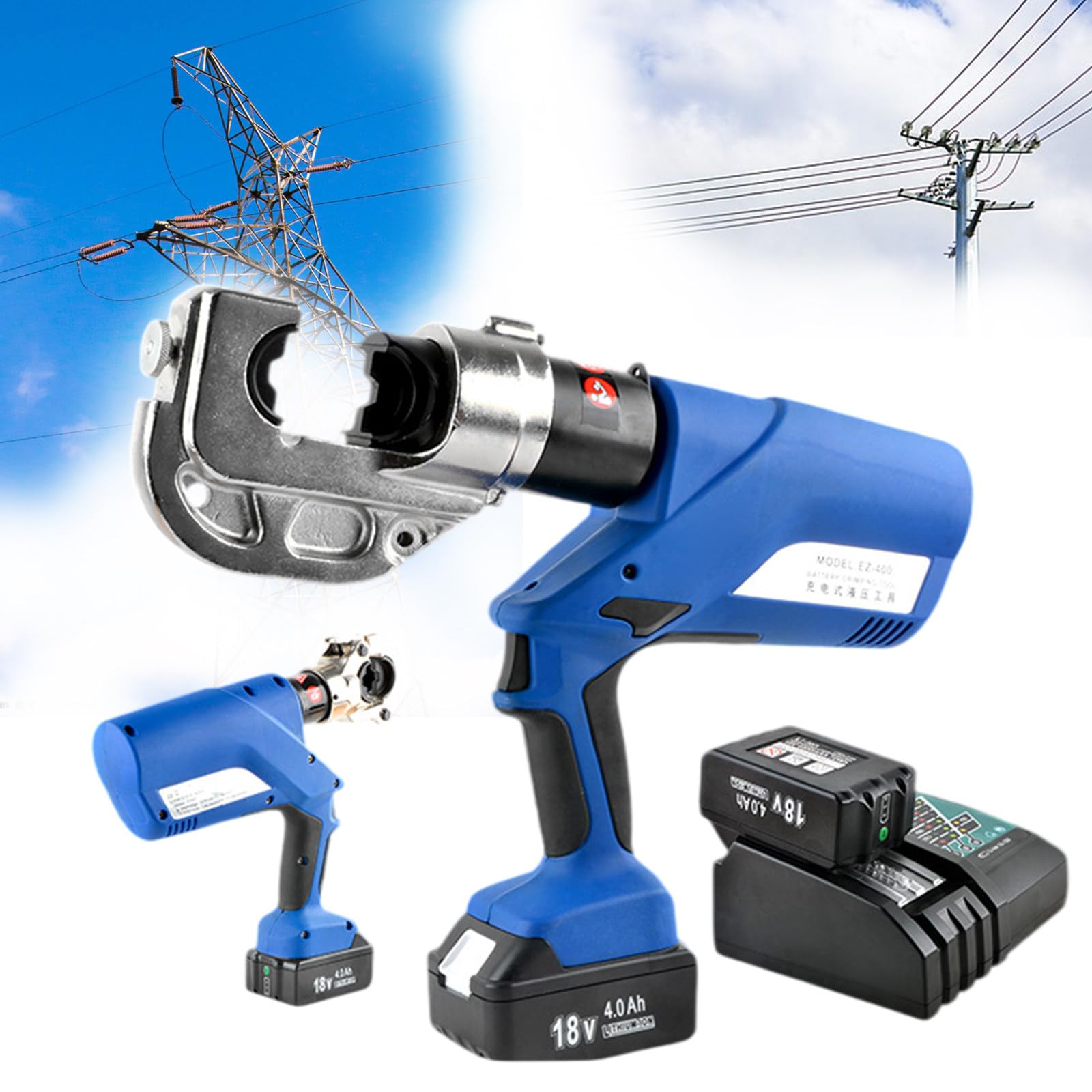HCZKIUJY Electric Hydraulic Crimping Tools for Copper and Aluminum - Heavy Duty Crimper for Electrical Terminals, Range 16-400/16-300mm2 (Ez400)