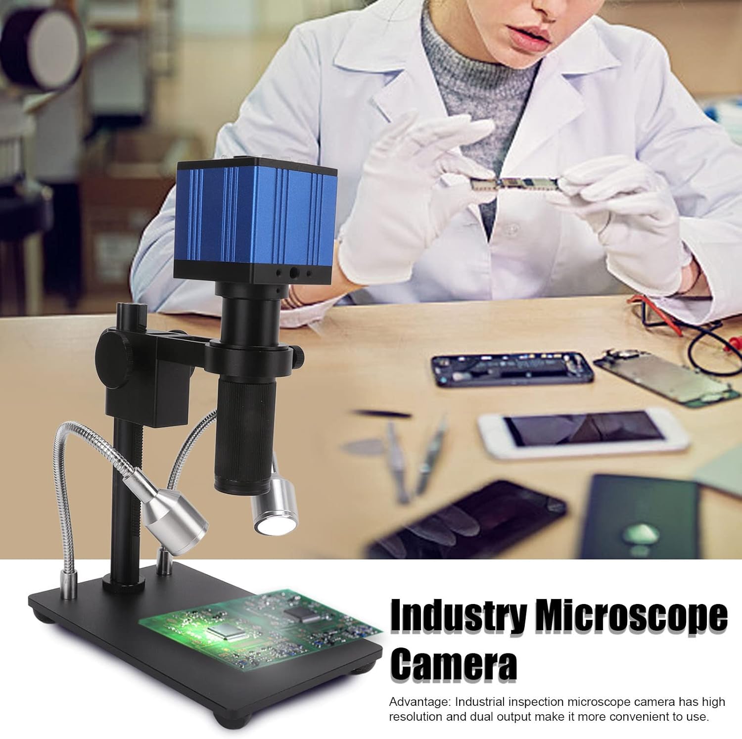 37MP 2K 30FPS HDMI USB Industrial Microscope Camera, Electronic Digital Microscope Camera with 150X C-Mount Lens for PCB Repair