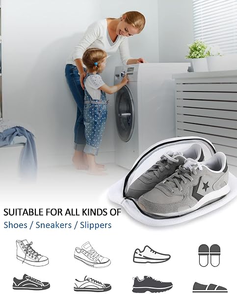 Dmjia Wäschenetz Schuhe, 2 Stück Netz Schuhsack Waschmaschine mit Reißverschluss (38 x 21 x 23 cm), Wäschesack, Waschbeutel, Schuhwaschbeutel, für Sneaker, Socken - 3