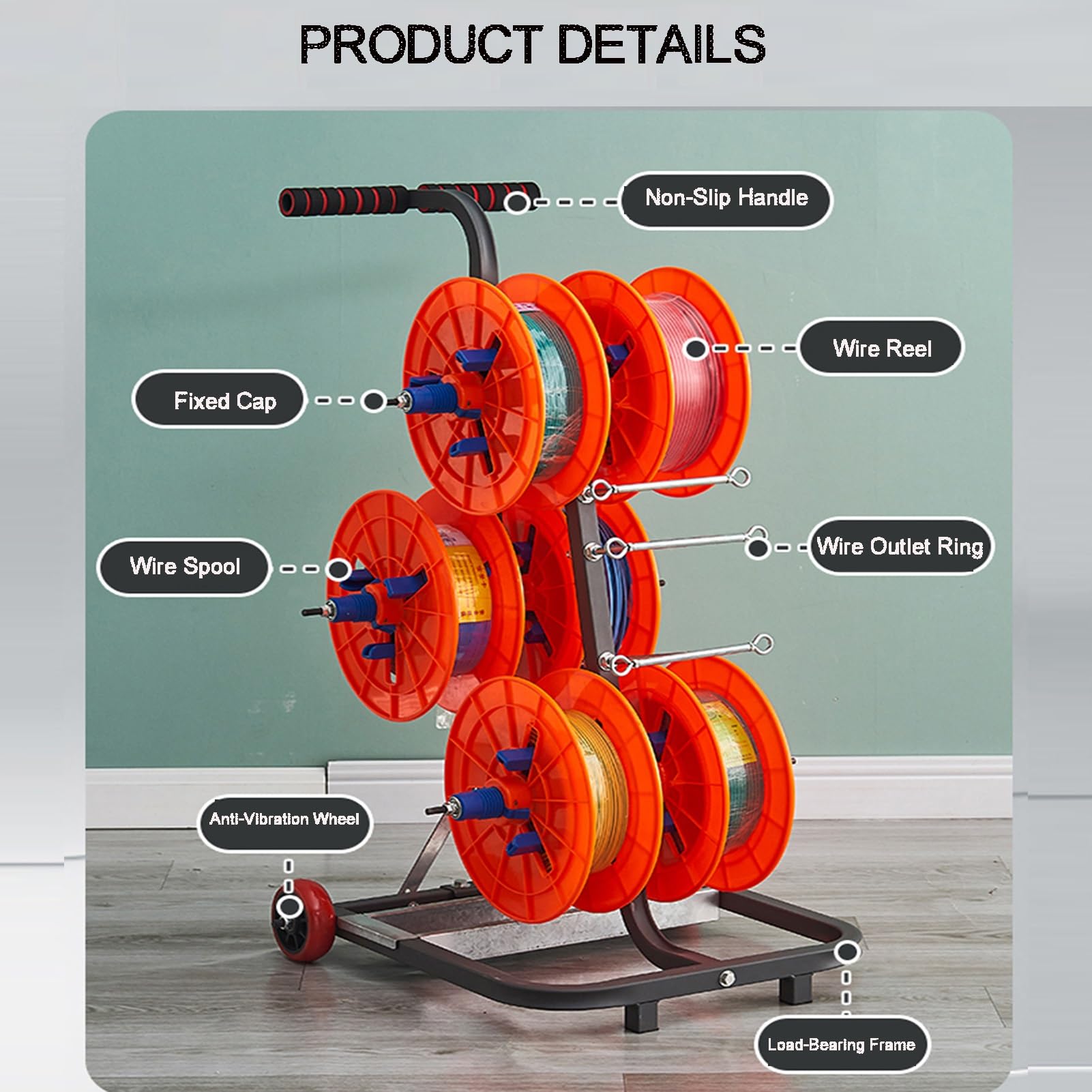 Portabobine per Cavi, Robusto e con Ruote - Dispenser per Cavi e Supporto per l'esposizione di Tubi in Acciaio Laminato a Freddo per l'industria elettrica - Soluzione di stoccaggio Durevole