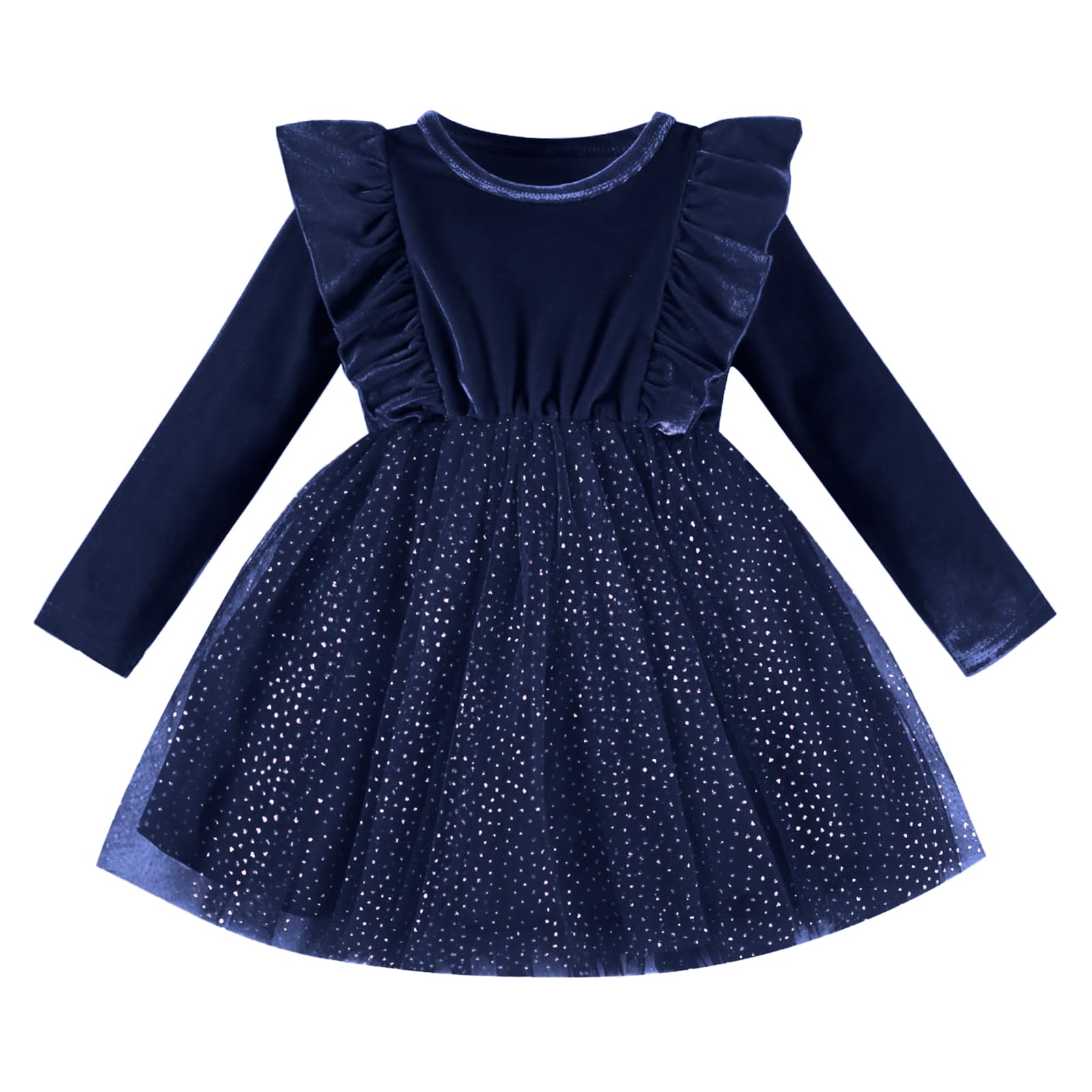 DREAM BUS Toddler Girl Christmas Dress Baby Girl Long Sleeve Ruffled Velvet Top Tulle Dress Special Occasion Dress