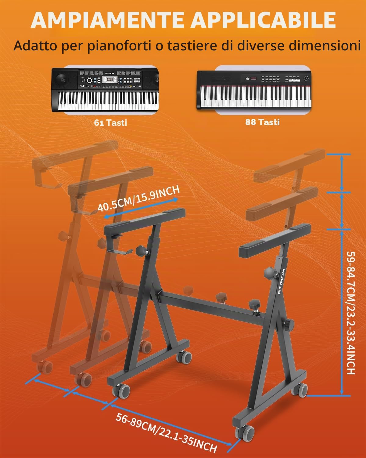 Supporto resistente, regolabile e portatile per tastiere pianoforte elettriche da 54, 61 o 88 tasti, adatto per bambini e adulti (stile Z)