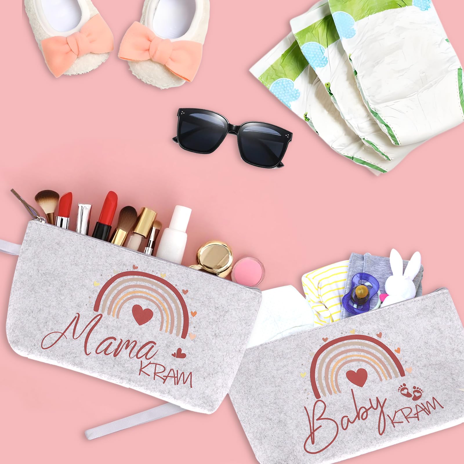 Lot de 2 sacs de clinique en feutre avec fermeture éclair pour futures mamans