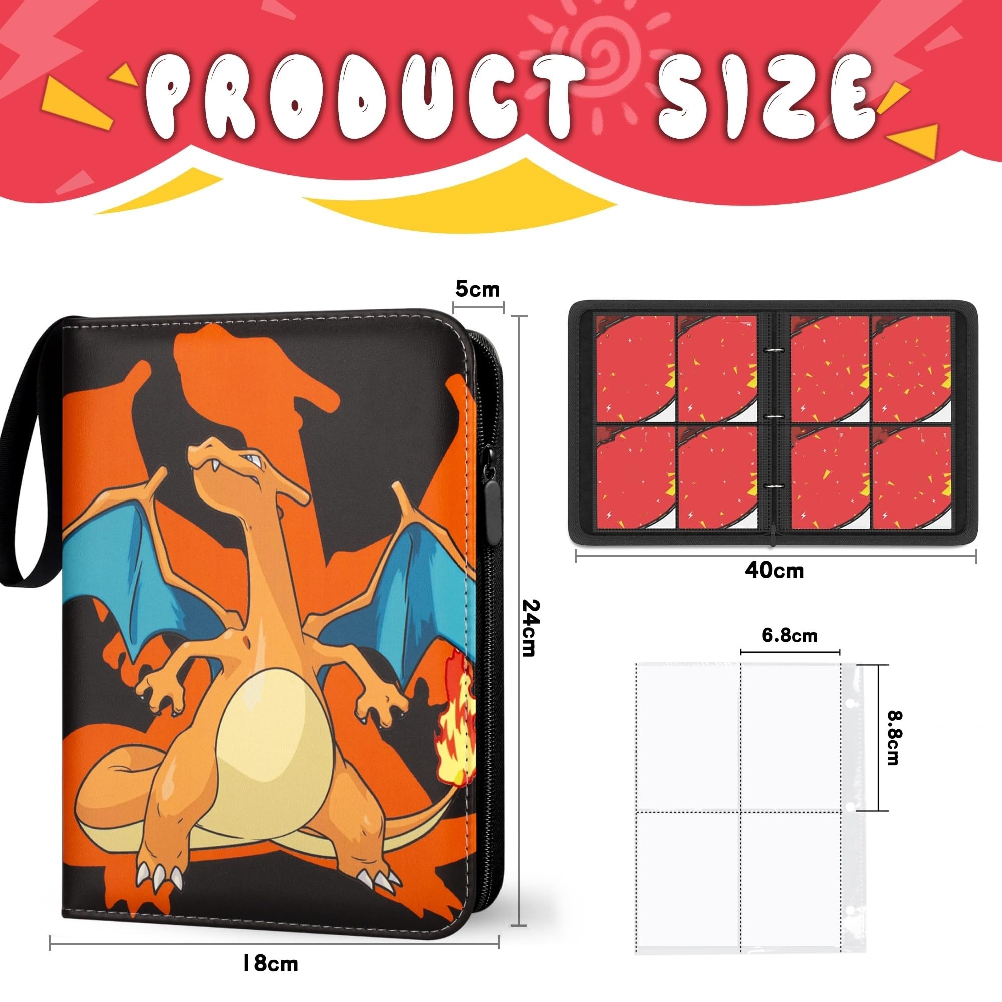 Album Carte Pokemon, Raccoglitore Carte con Cerniera, Album Porta Carte Collezionabili, 50 Pagine 400 Capacità