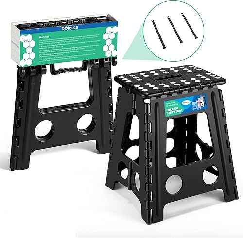 Miniatura 8 de Taburete plegable de 16 pulgadas, capacidad de 400 libras, taburete plegable de plástico resistente para adultos y niños, taburete con asa, fácil de