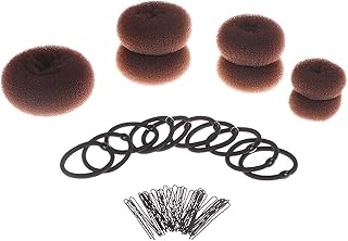 7 moños para hacer moños con forma de donut, color marrón (1 extragrande + 2 grandes + 2 medianos + 2 pequeños) con 10 elásticos para el pelo y 40 pasadores para el pelo