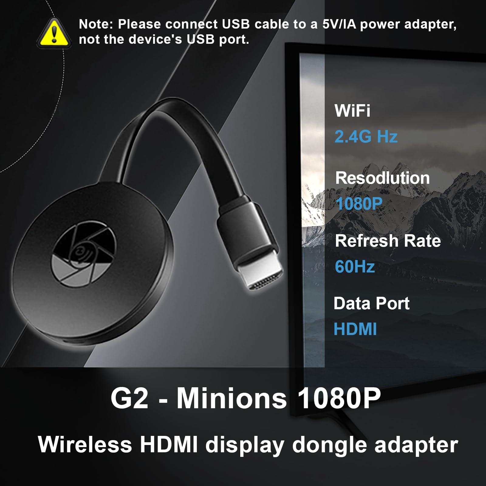 Wireless HD Display Dongle Adapter, G2-Minions 1080P Adapter Stream to HDTV/Projector/Display Monitor, i*OS/Android/Windows/Mac*OS Compatible, iOS no Work with Net*Flix, etc.