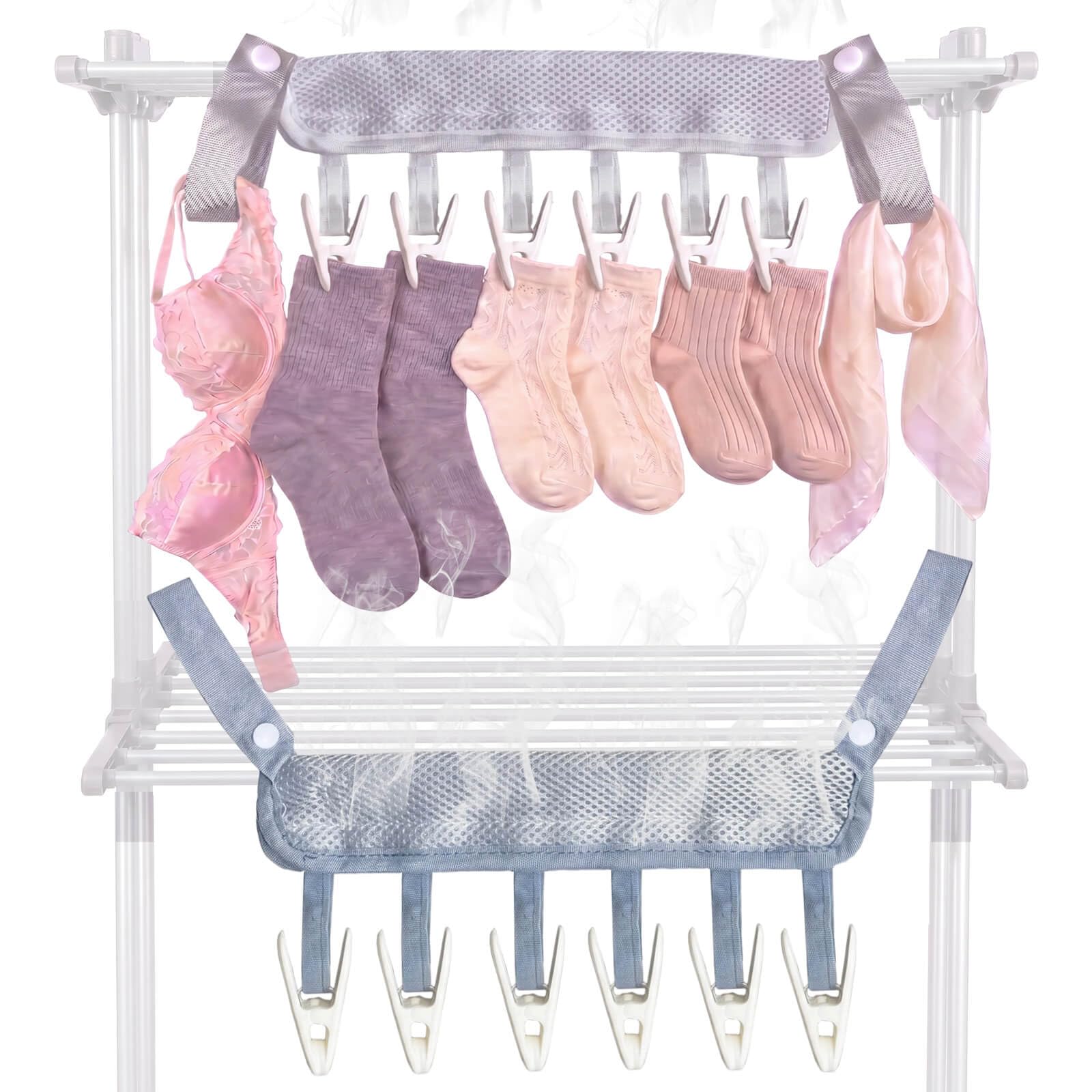 Photo 1 of Travel Clothes Drying Hanger for Heated Clothes Airer & Clothes Drying Rack Clothesline, Foldable Portable Mesh Drying Rack with 6 Clips for Sock Underwear Bra Towel Home Cruise Outdoor 2 Pack