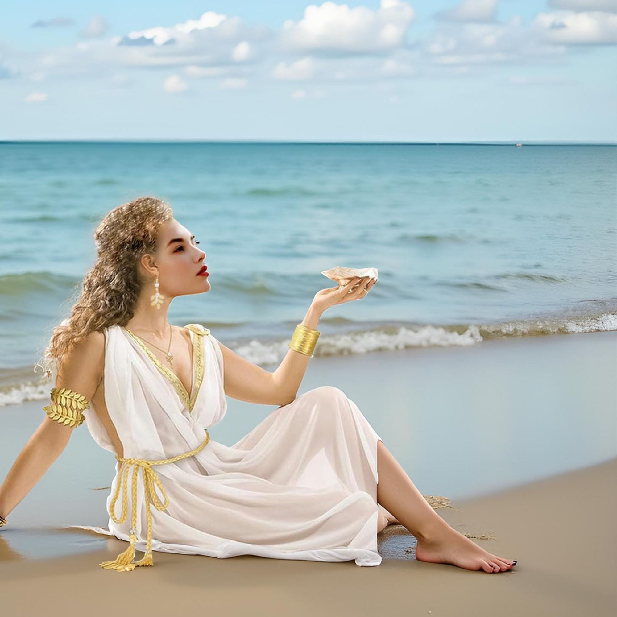 6 Pieces Greek Goddess Accessories Costume Set for Women – Gold Leaf Bridal Crown, 2 Side Combs, Necklace, Earrings, Arm Cuff& Bracelet – Toga Party, Wedding, Cosplay