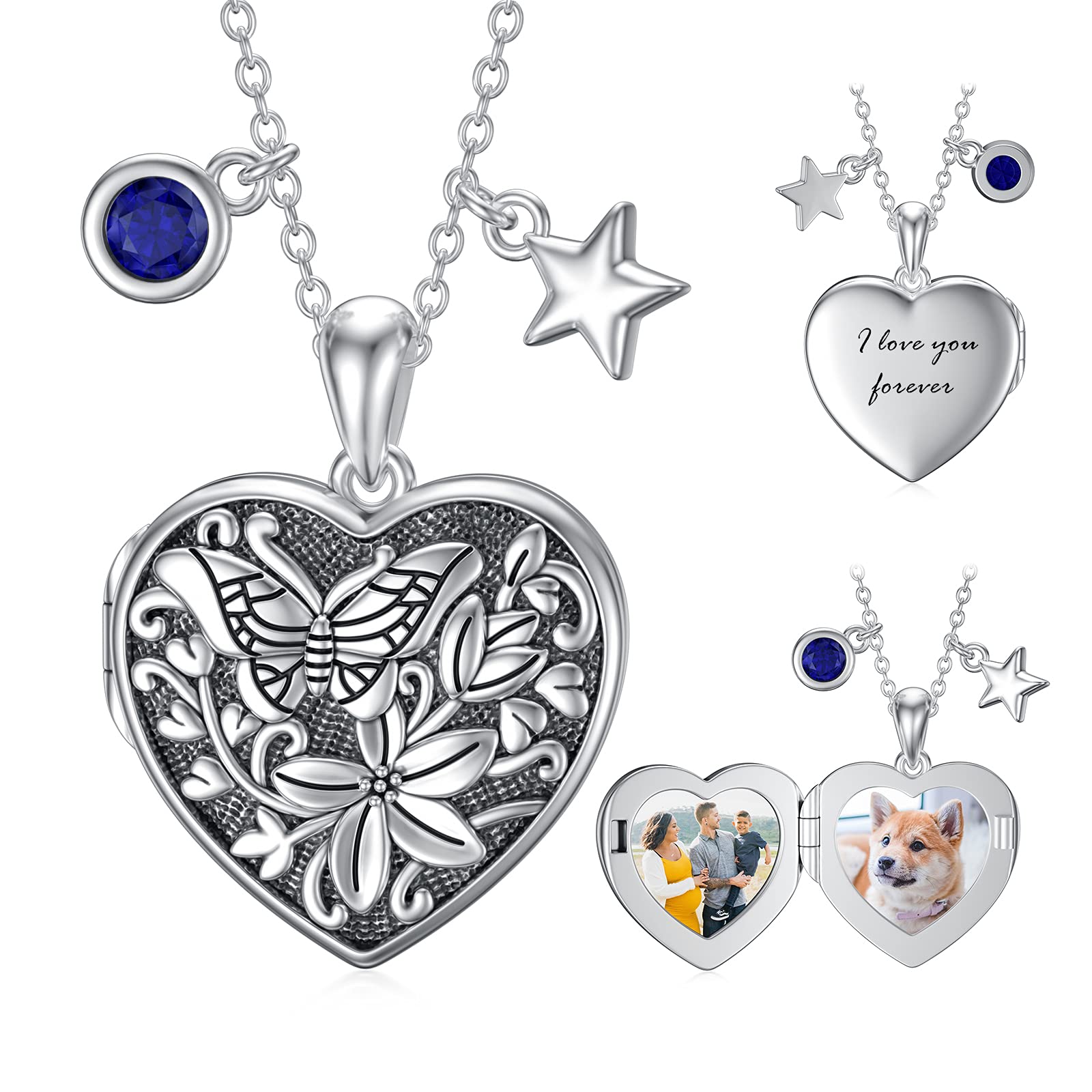 Heart Shaped Locket Necklace Butterfly and Corss Locket Necklace That Holds Pictures Photo Keep Some