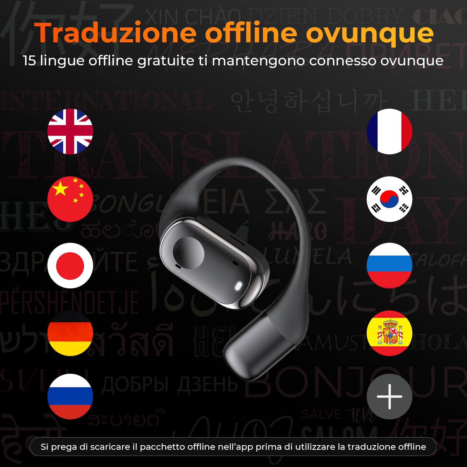 Kentfaith Auricolari Traduttori AI Bluetooth 5.3, Traduzione Vocale in Tempo Reale 3-in-1 con 150 Lingue, 16 Lingue Offline, Traduttore Bidirezionale per Viaggi, Lavoro e Studio