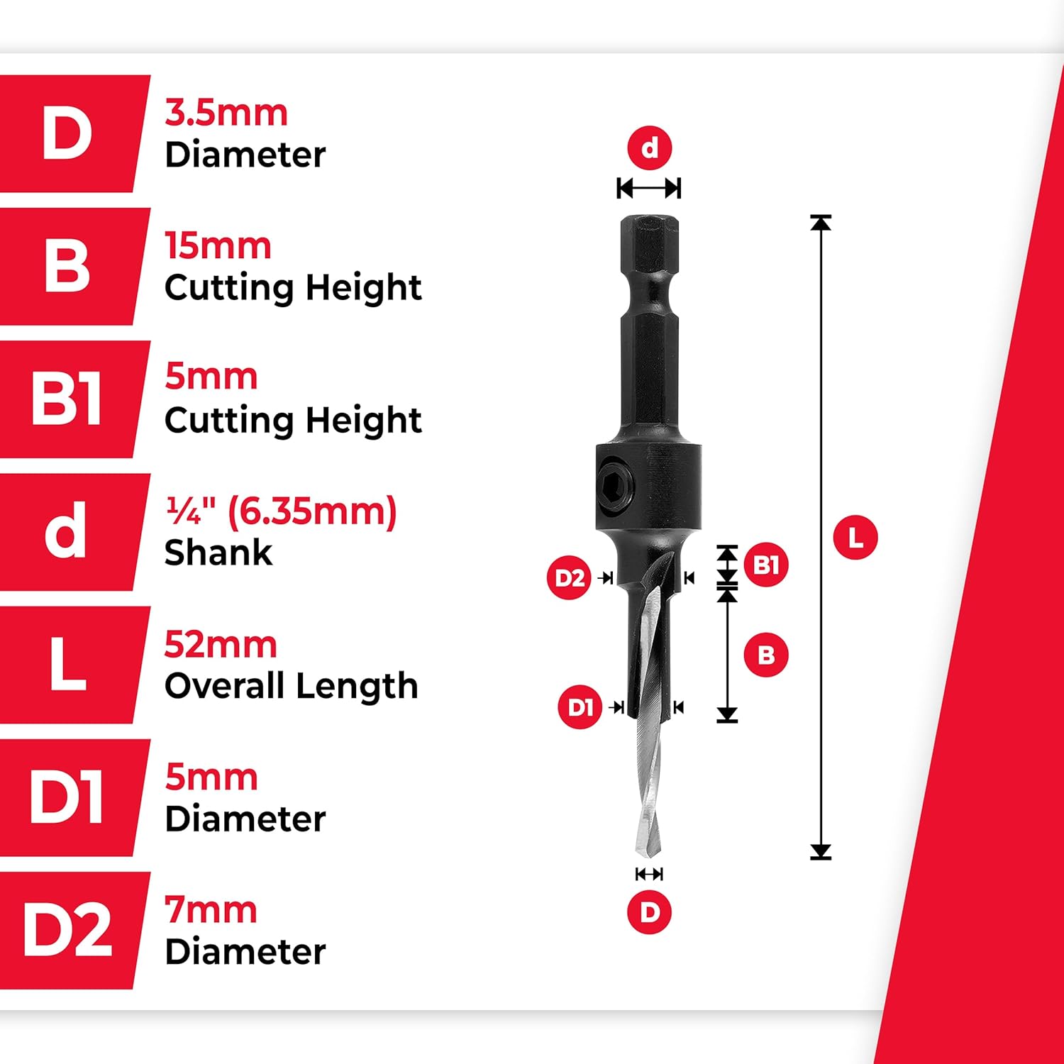 Amana Tool Step Drill Bit, Countersink for Ready to Assemble Furniture Fittings, 55290, 1/4 Hex Shank for 5mm Screw