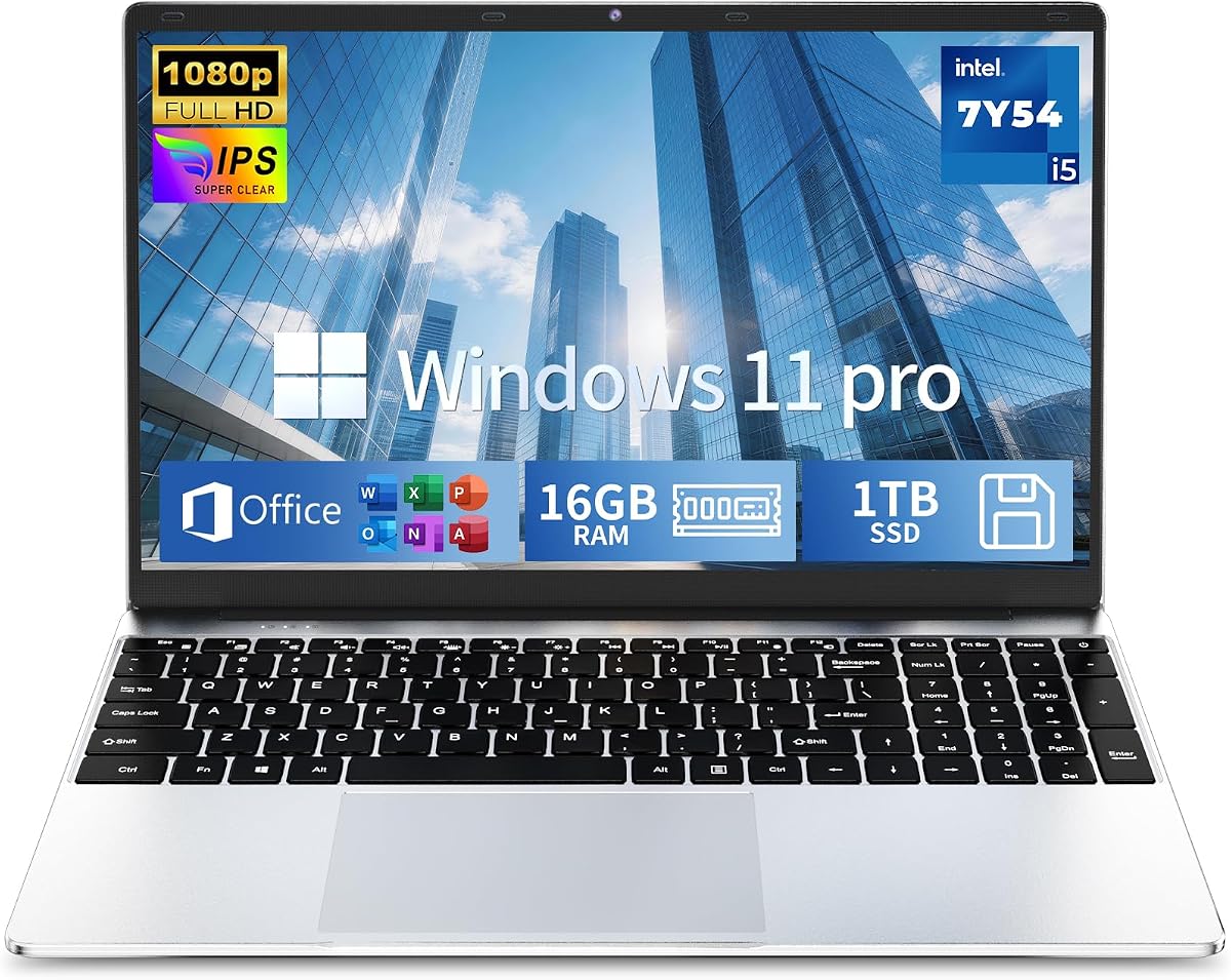 2026 Flagship 15.6" Business Laptop Computer, 16GB RAM 1TB SSD, Core i5-7Y54(Up to 3.2GHz), Windows 11 Pro, Office 365, Fan Cooling, 2-Year Warranty, Portable Traditional Lap Top for Students & Work