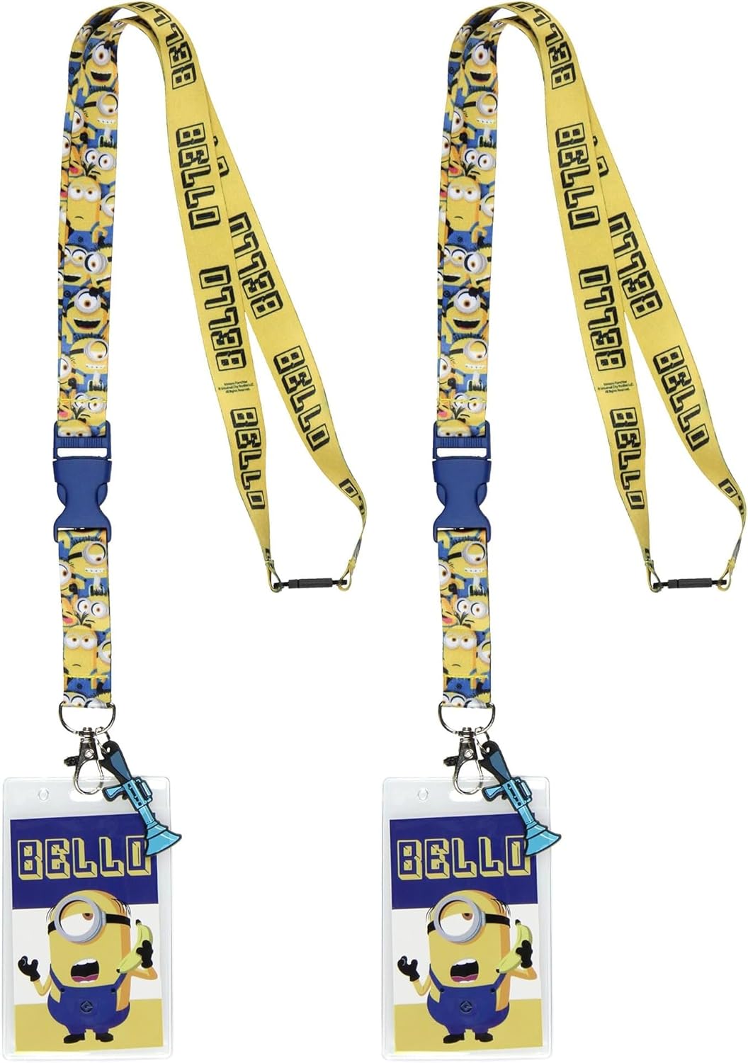 Despicable Me Minions Bello Banana Phone ID Reversible Lanyard Badge Holder Minions Card Fart Blaster Rubber Charm (Pack of 2)