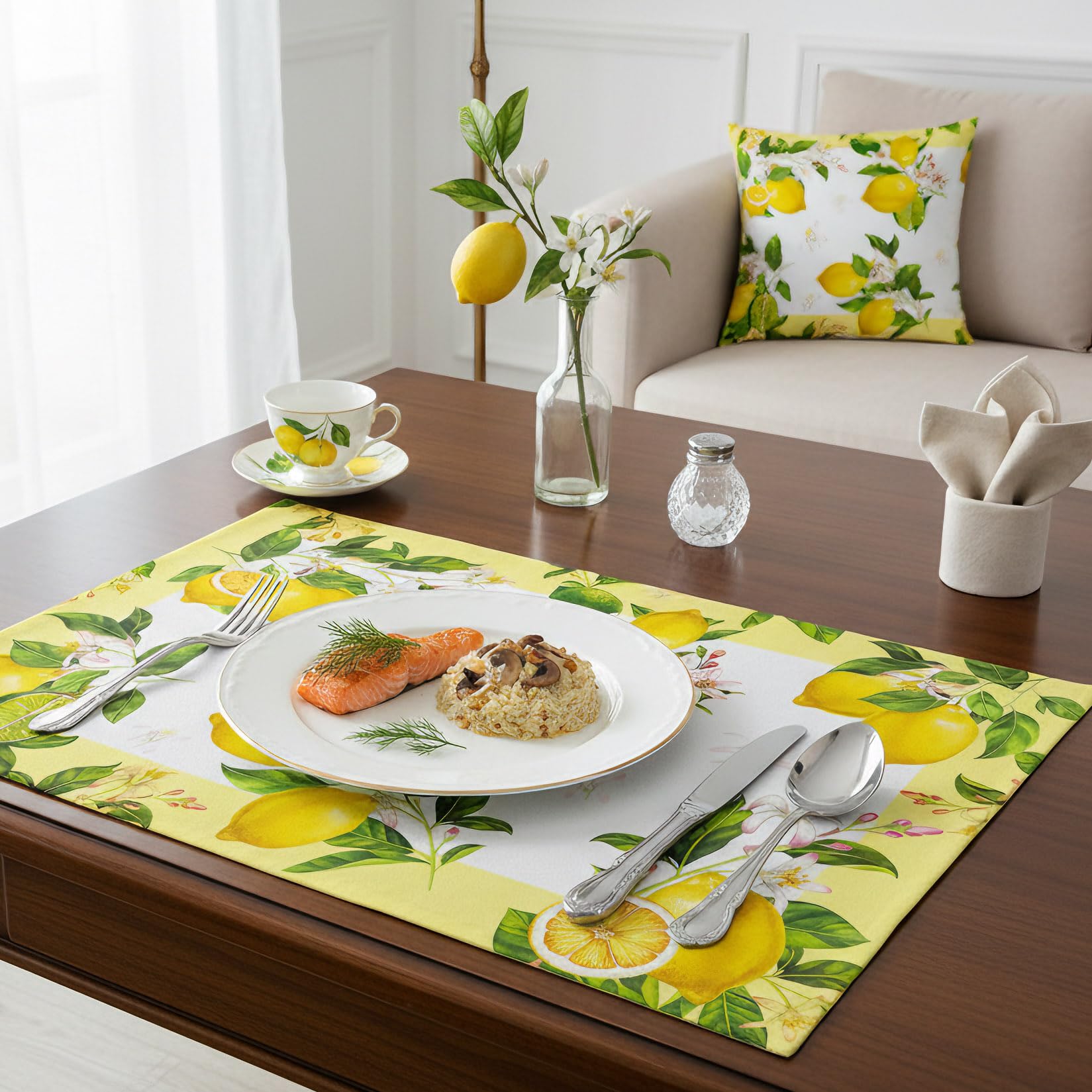 Lemon placemats Set of 4, PVC Farmhouse placemats Set of mats, Holiday Party Kitchen Table Decorations