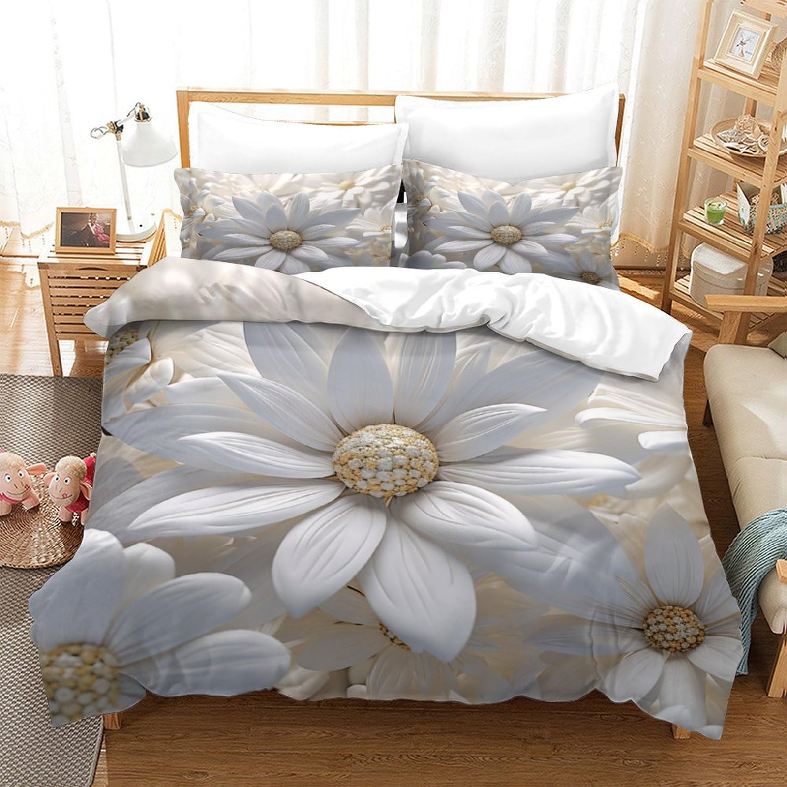 Ensemble de literie respirant et super doux en microfibre daisy 3D 140x200