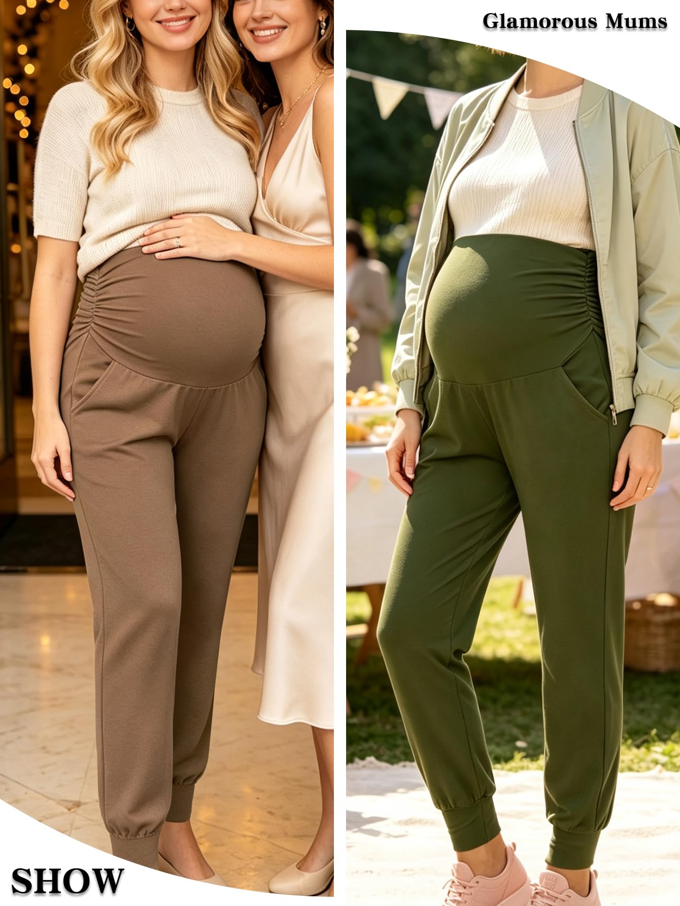 PARNIXS Damen-Umstands-Jogginghose, dehnbar, für Workout, Sport, Lounge, Schwangerschaftshose, Yogahose mit Taschen, 3er-Pack