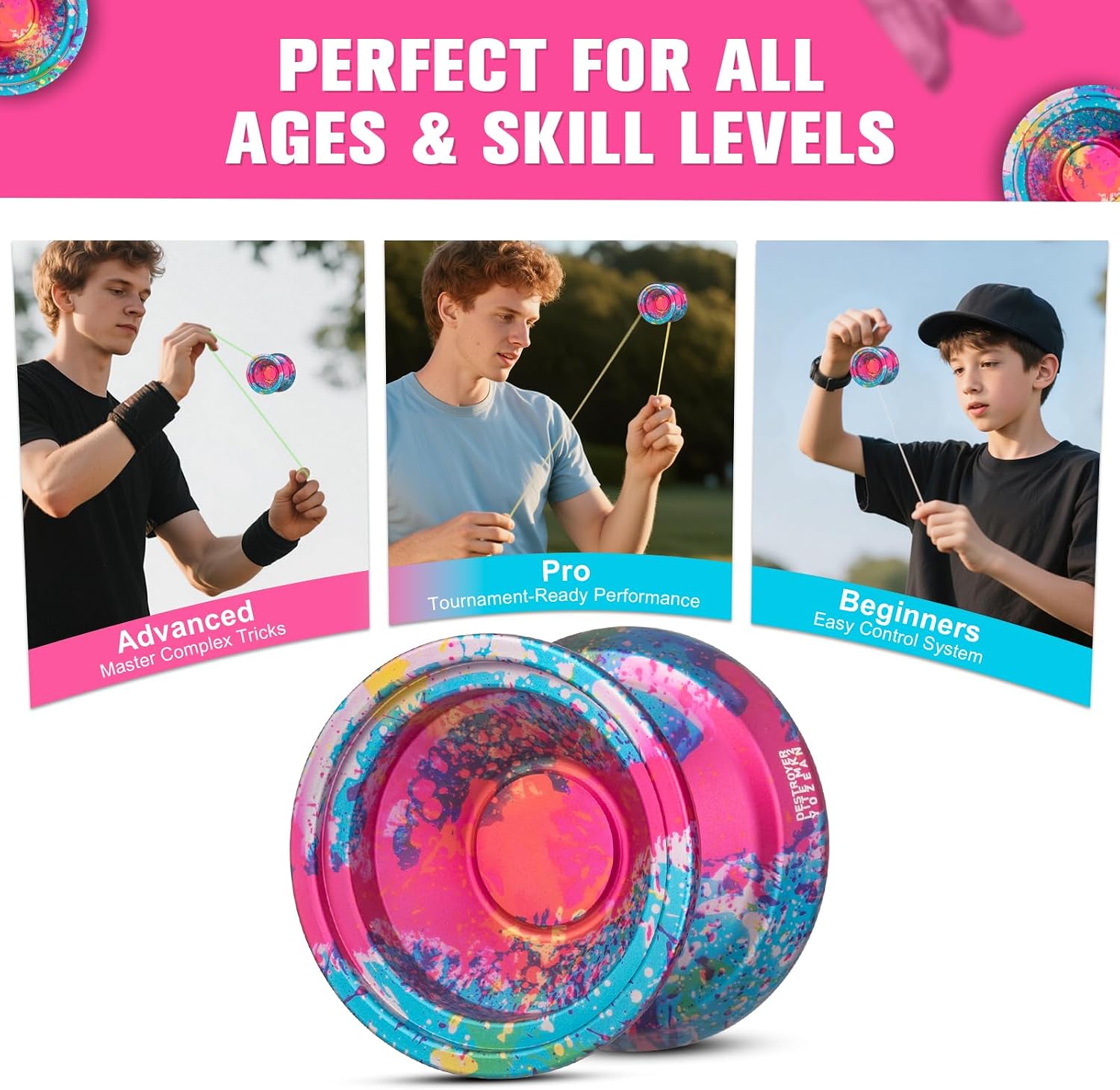 MK2 Unresponsive Yoyo Professional for Kids 8-12 and Beginner - 7071 Aluminum Metal Yo-Yo for Adults, Advance,Pro Players with 10 Strings (Multicolour Blue)