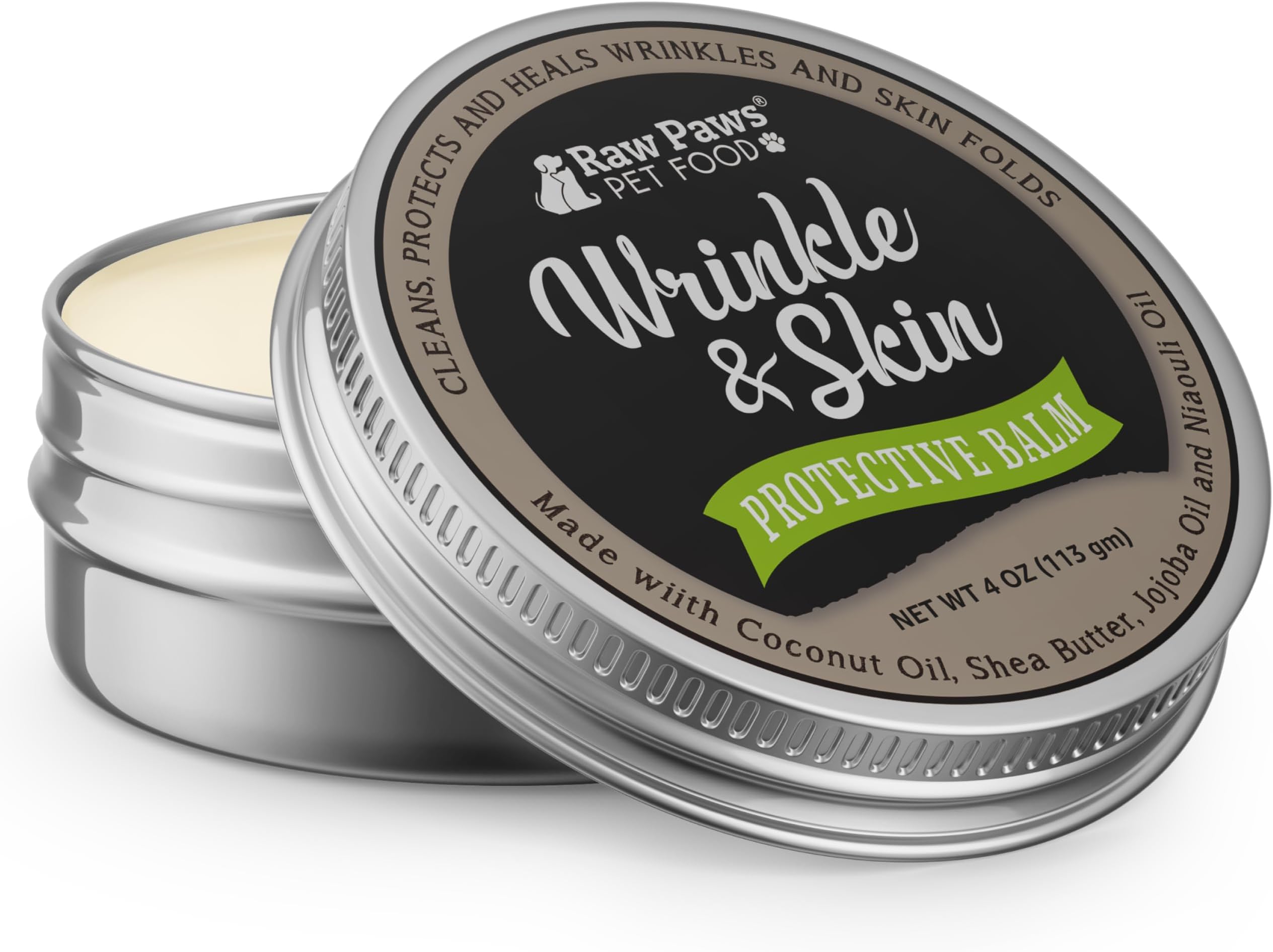 Raw Paws Wrinkle & Skin Balm - Value Size - (4-Ounce) - Natural Wrinkle Balm for Dogs, Paste for Bulldogs - Dog Cream for Face, Skin Fold Care for Dogs - Tail Pocket Cleaner, Dog Healing Ointment