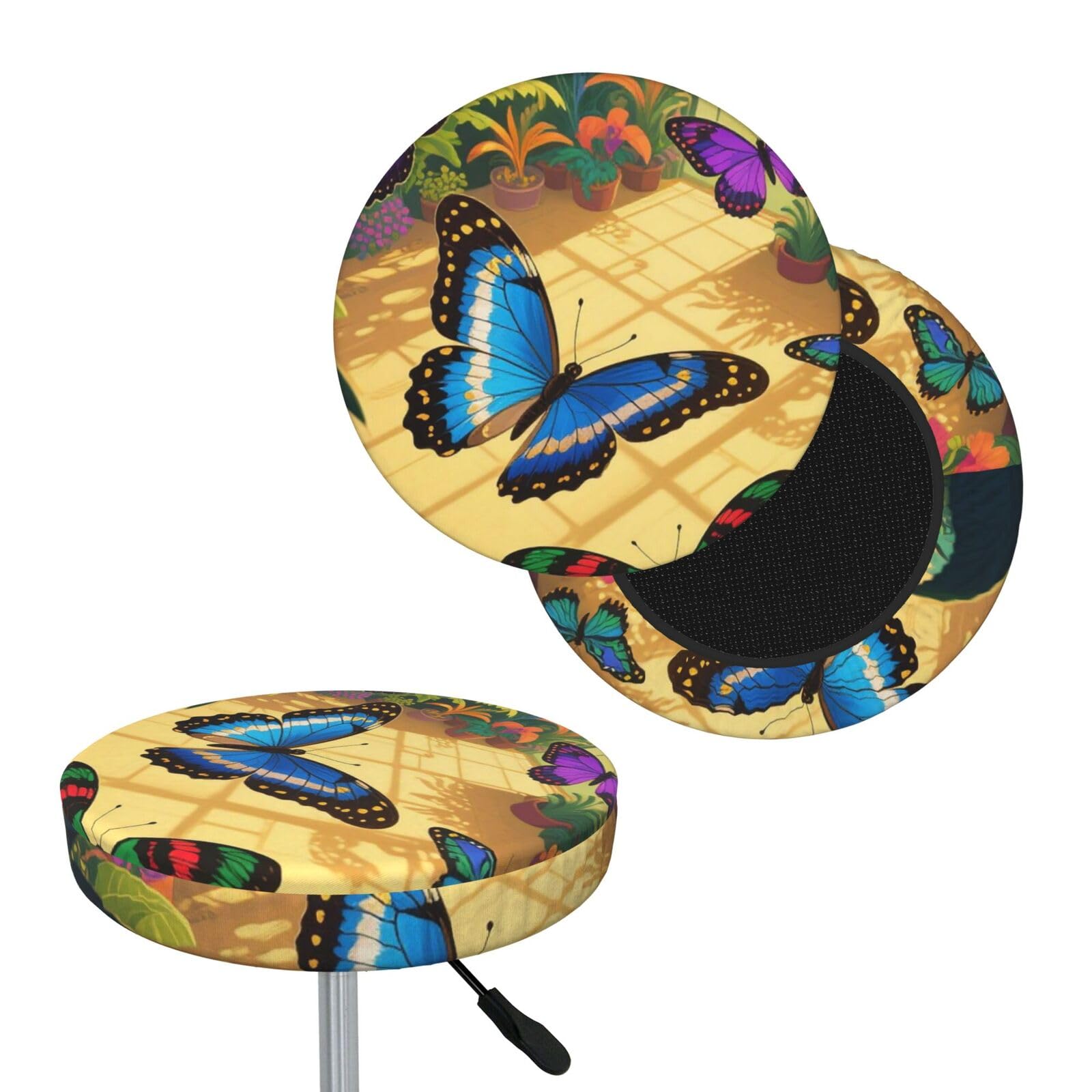 FekiLoot Aesthetic Butterfly Round Bar Stool Covers Stretch Washable Bar Stool Covers Dustproof Slipcover Bar Chair Covers with Elastic Band for Bar Kitchen Living Room Decor 13 Inch