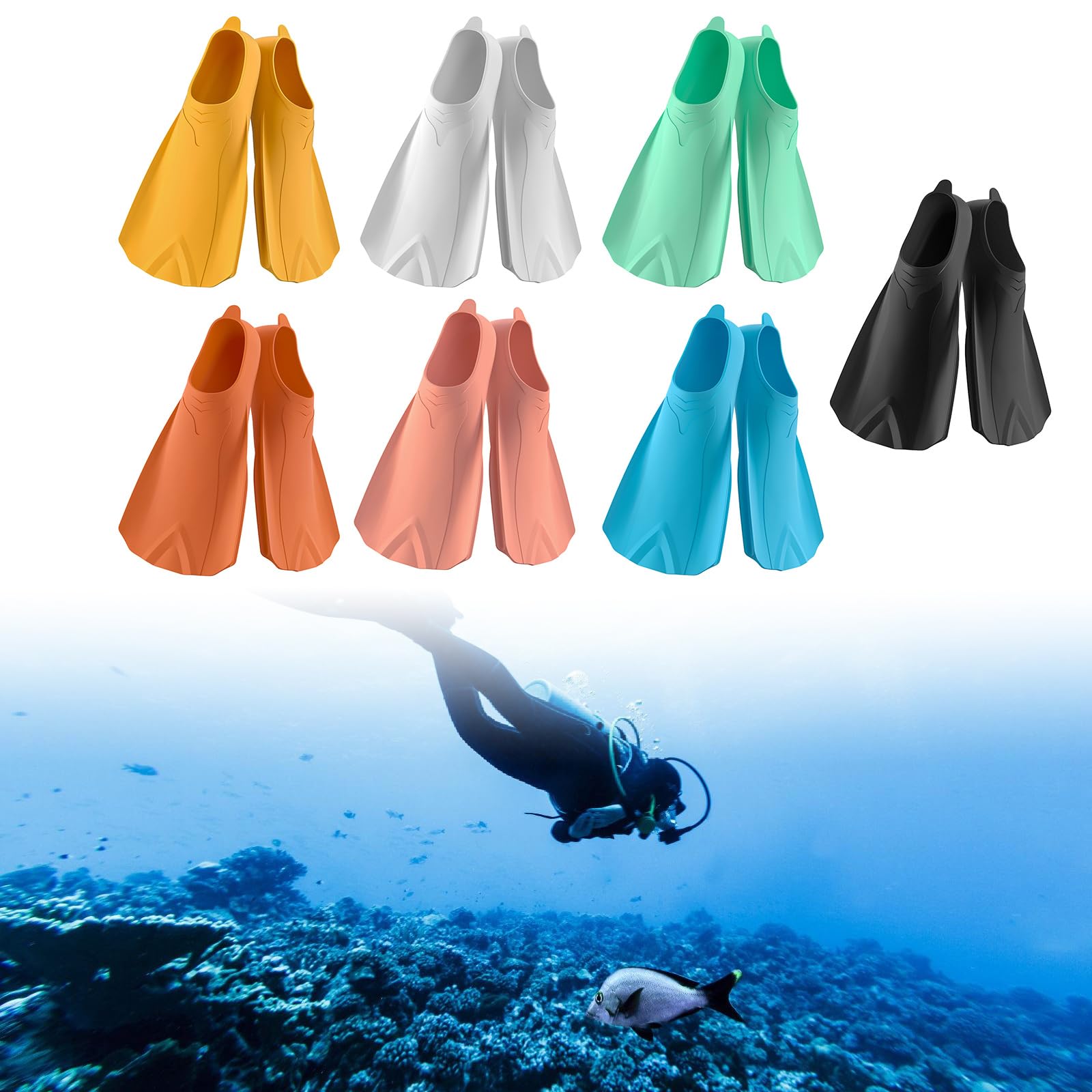 Aletas de natación de silicona, tamaño de viaje, aletas cortas para buceo, aletas de esnórquel para piscina, tamaño de viaje duradero