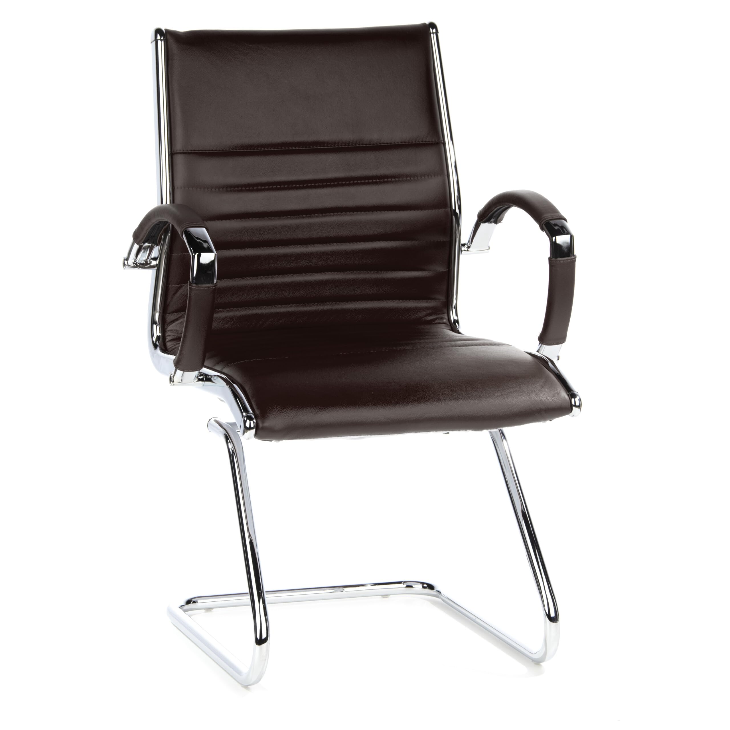 hjh OFFICE 660525 Konferenzstuhl Parma V Leder Braun/Chrom Freischwinger Besucherstuhl mit Armlehnen