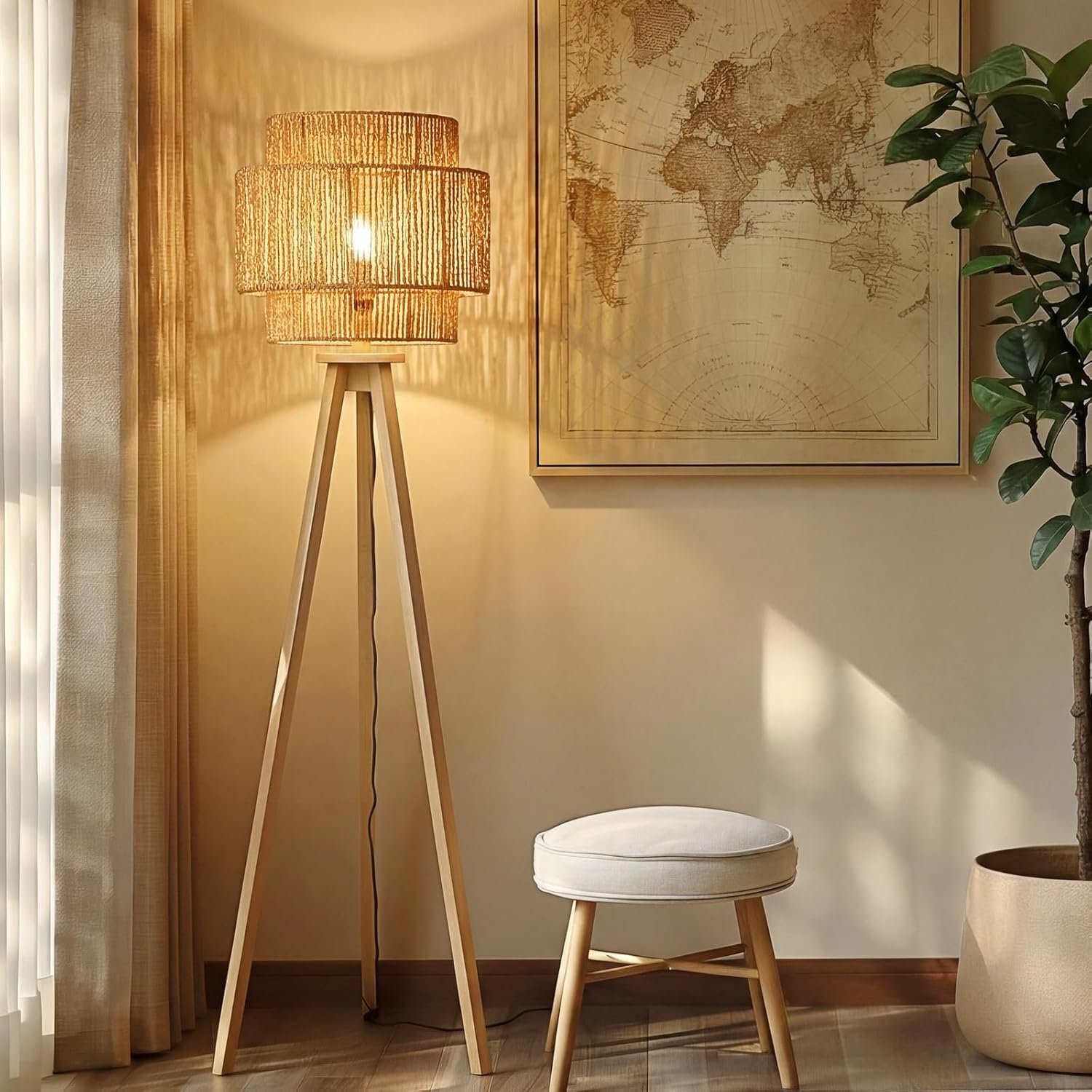 VIHOSE 12.6 Inch Boho Rattan Lamp Shades Wicker Lantern Lamp Shade Vintage Rattan Small Lampshade for Table Floor Hanging Lamps Farmhouse Rustic Lampshades for Kitchen Bedroom Dining Room Hallway