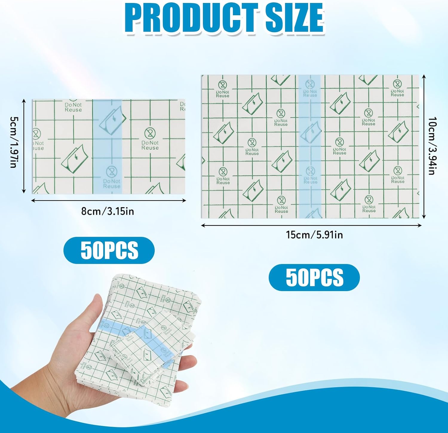 100 Pcs Transparent Stretch Adhesive Bandage,50 Pcs 5 * 8cm and 50 Pcs 10 * 15cm Waterproof Clear Adhesive Bandages, Second Skin Tattoo Cover, Waterproof Bandages for Swimming - Image 2