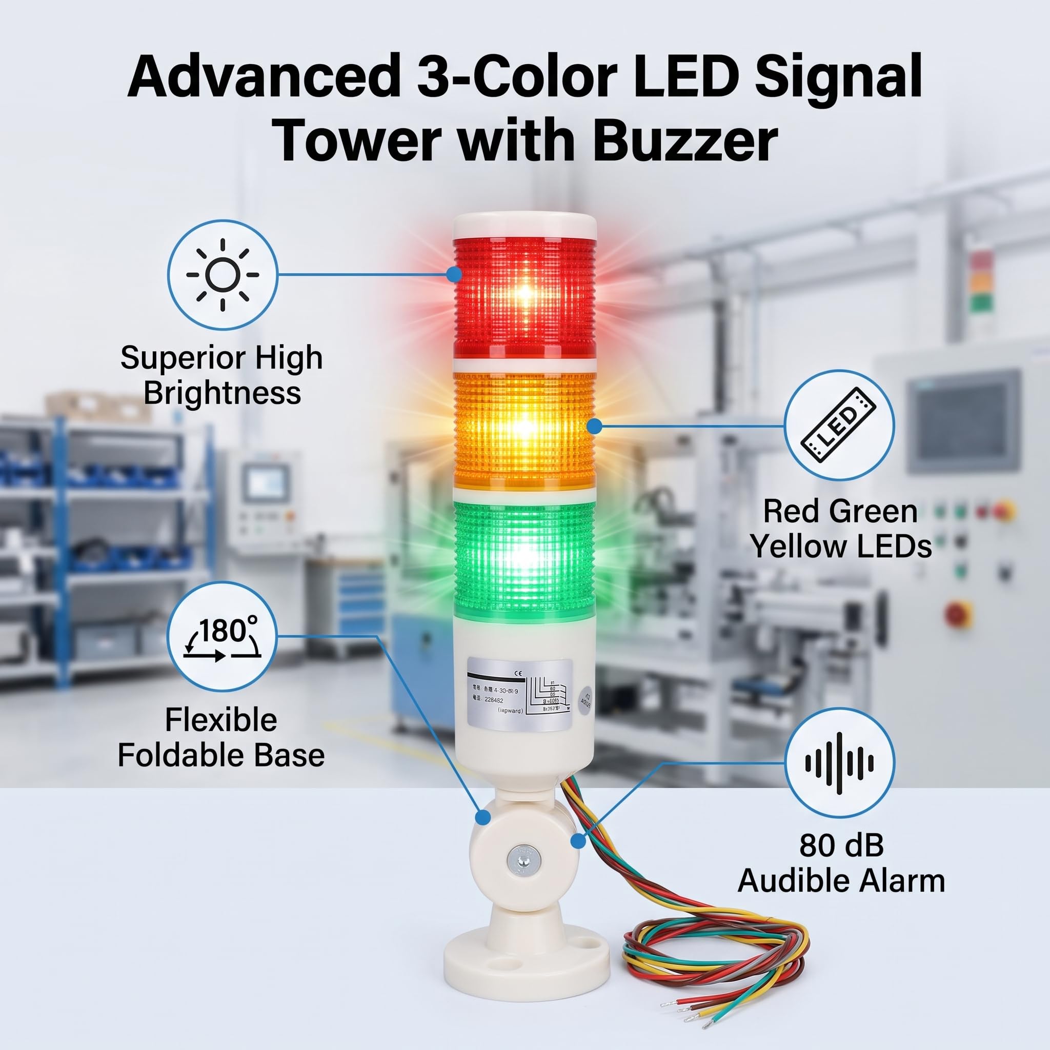 Luce Di Avvertimento LED Per Torre Di Segnalazione AC220V Dispositivo Di Avvertimento Pieghevole Luce LED A 3 Colori Sempre Luminosa Con Cicalino Per Applicazioni Industriali E Sicurezza Lavoro