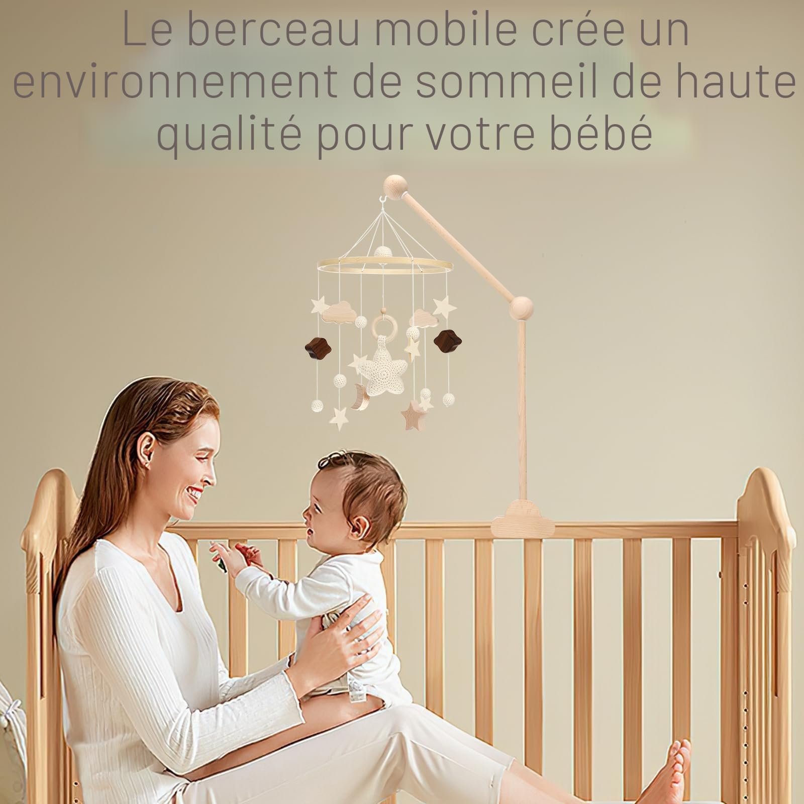 Farerkass Support Mobile Bebe Bois, Support pour Mobile Bébé Réglable en Hauteur, Idéal pour Lit de Bébé et Table à Langer, Suspension Carillons Éoliens et Décoration pour Chambre Fille et Garçon