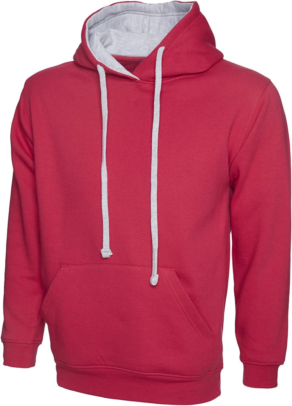 Uneek Clothing Men’s Plain Contrast Hooded Sweatshirt Top X-Small Fuchsia/Heather Grey