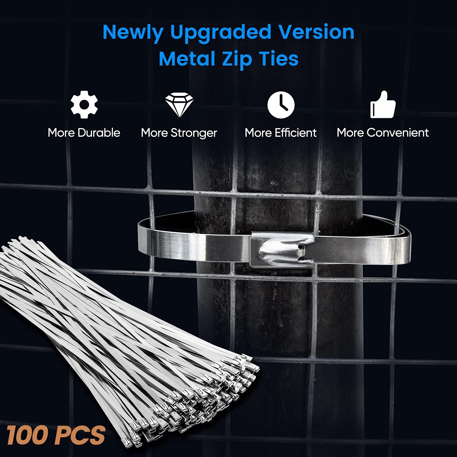 Metal Zip Ties,100 Pcs 11.8 Inch,304 Stainless Steel Zip Ties Multi-purpose Metal Cable Ties-Suitable for Outdoor Chain Link Fence and Exhaust Wrap Zip Ties