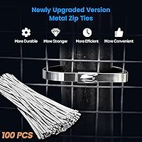 Vista 2 de Bridas de metal, 100 piezas de 11.8 pulgadas, bridas de acero inoxidable 304 multiusos, adecuadas para valla de eslabones de cadena al aire libre